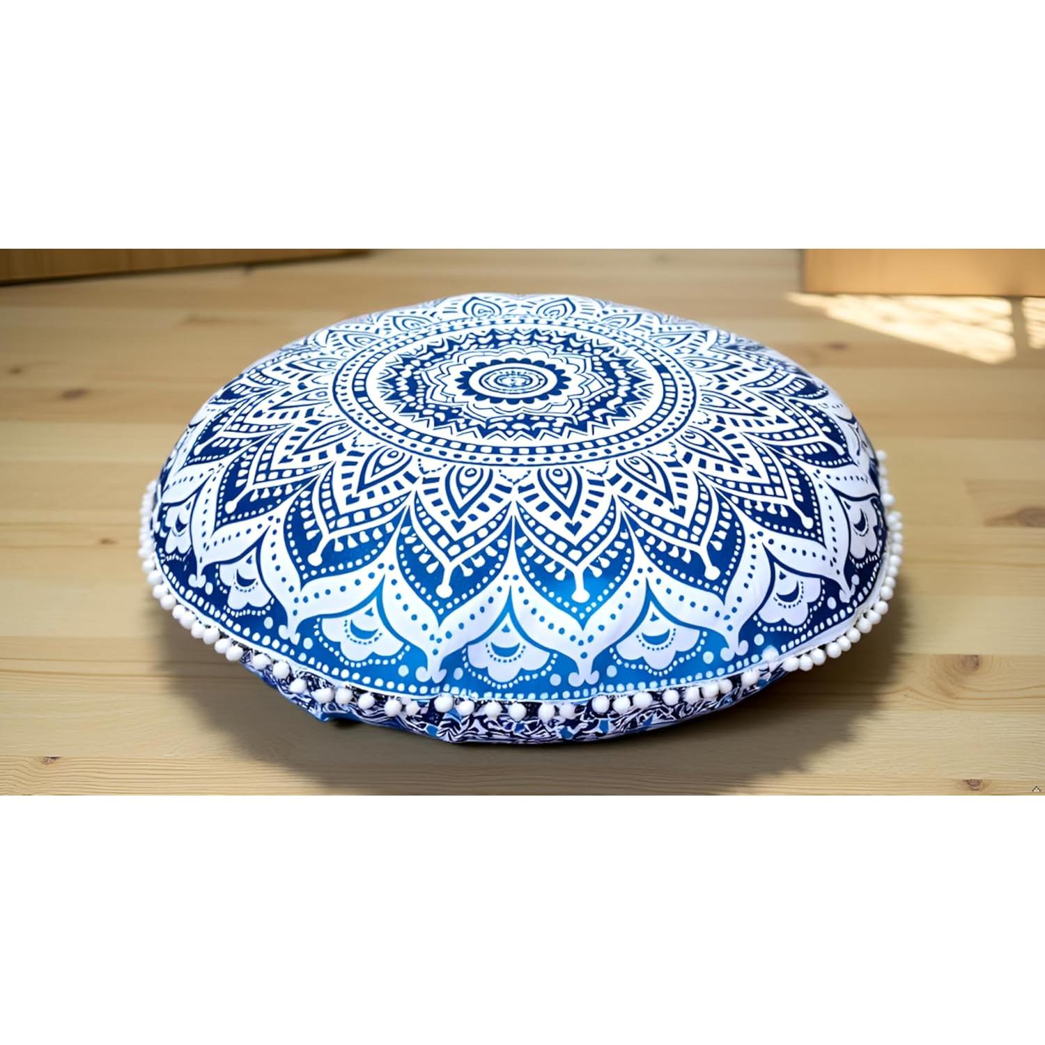Funda de Cojín de Suelo Mandala Azul Indian Craft Castle 80 cm