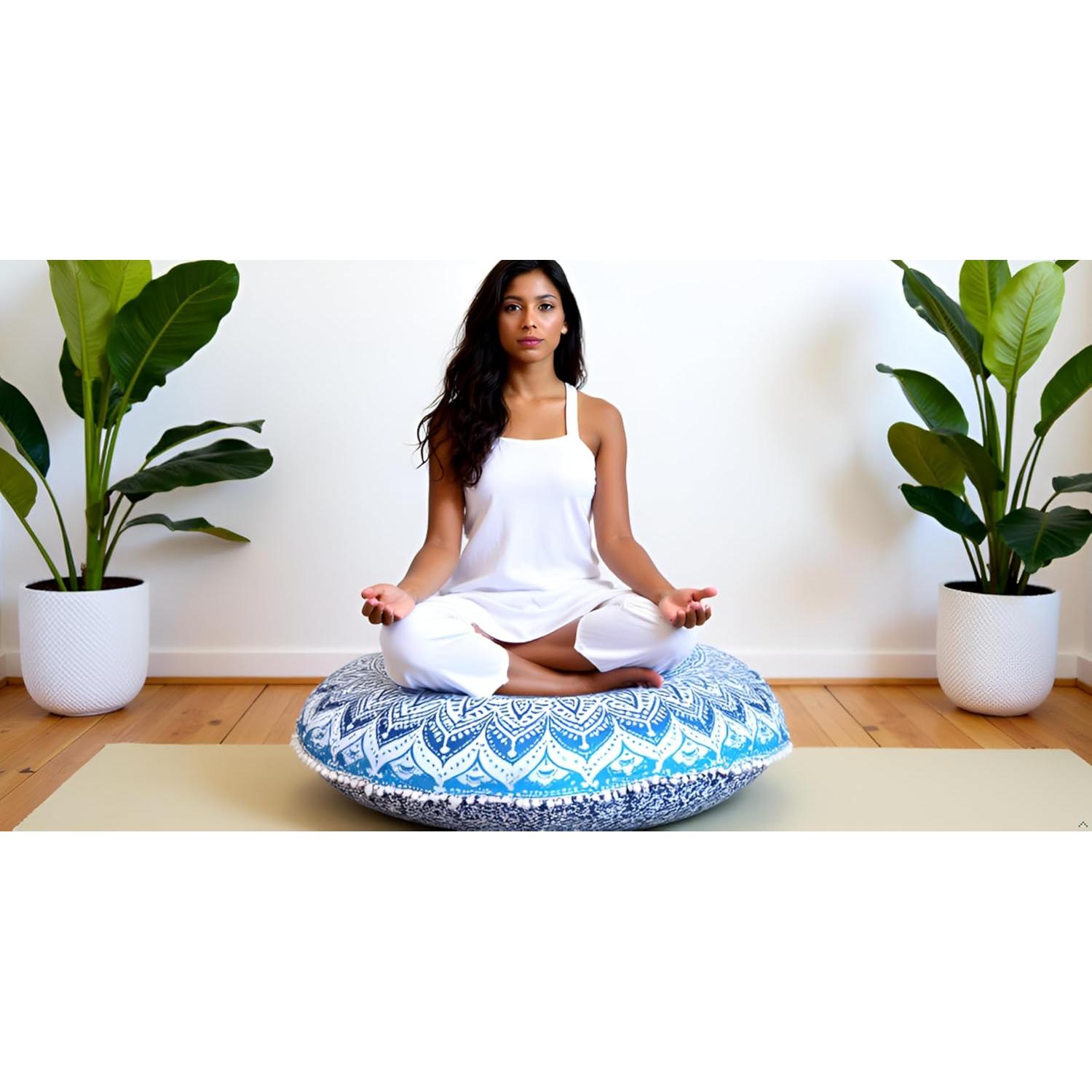 Funda de Cojín de Suelo Mandala Azul Indian Craft Castle 80 cm