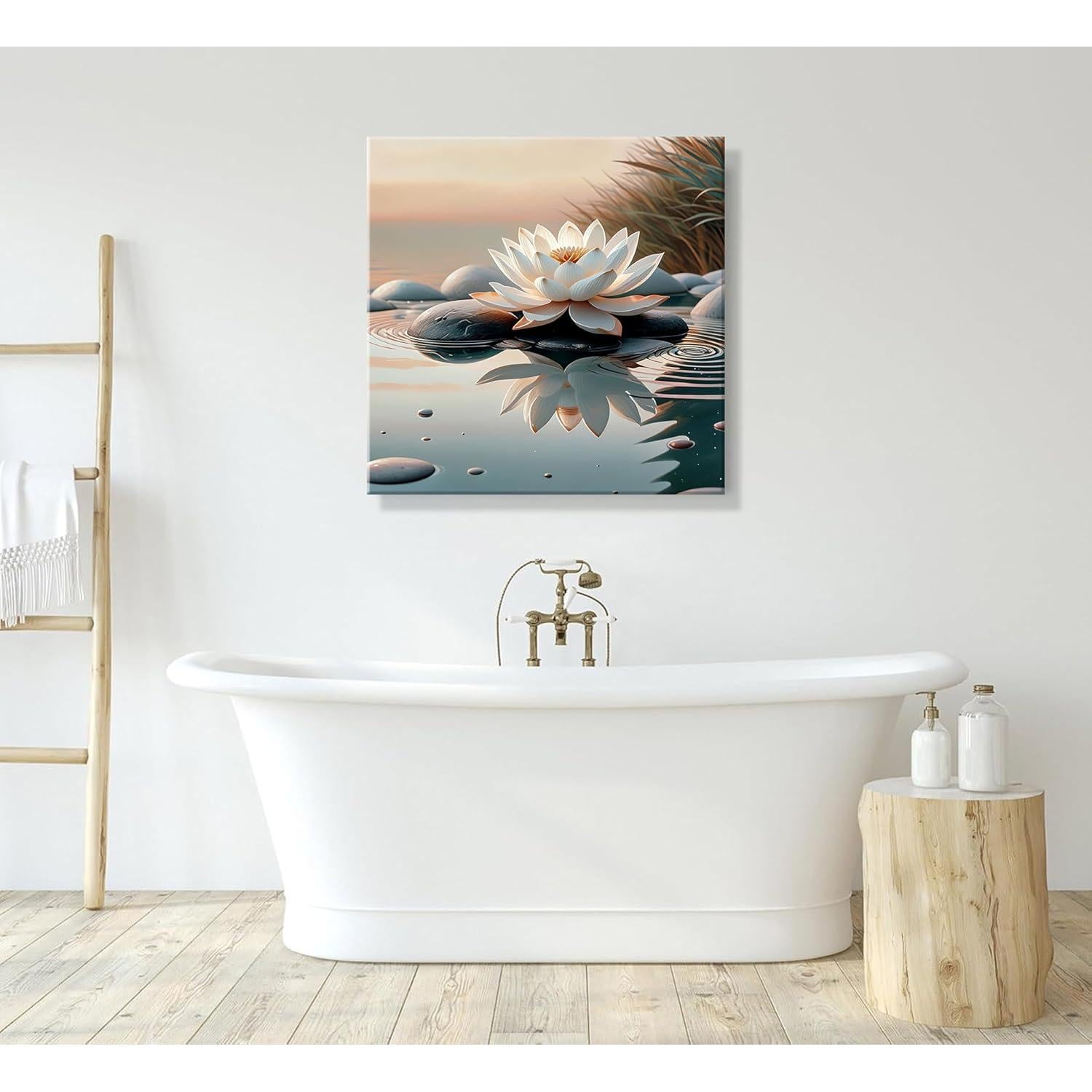 Cuadro Lienzo Zen Loto Blanco KBIERQN 30.48x30.48cm