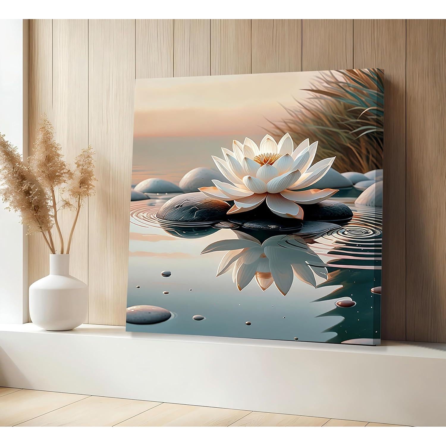 Cuadro Lienzo Zen Loto Blanco KBIERQN 30.48x30.48cm