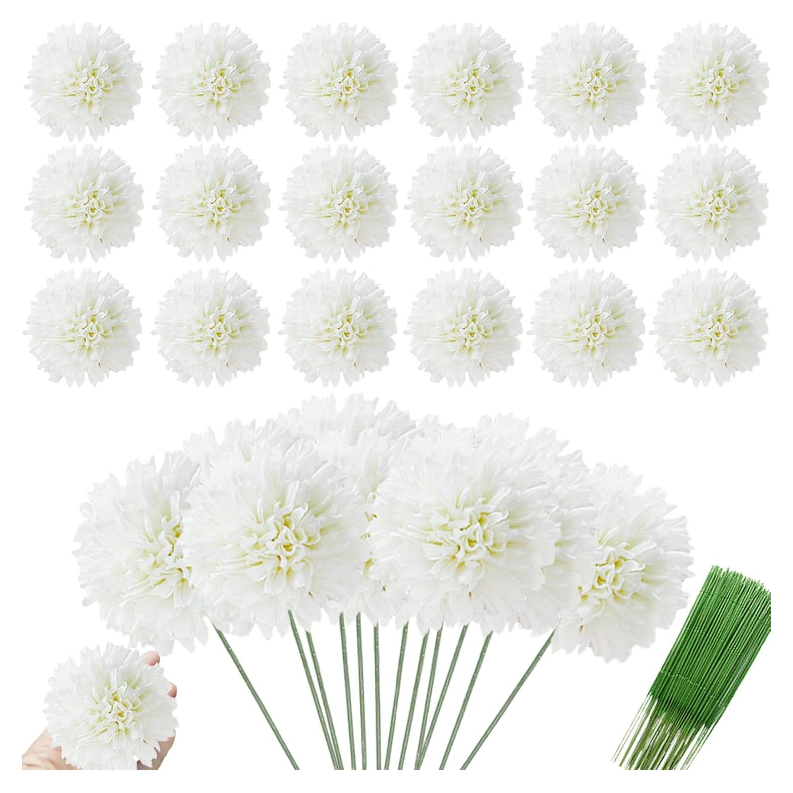 30 Pcs Crisantemos Artificiales HinyoCo - Ramo Blanco 7 cm