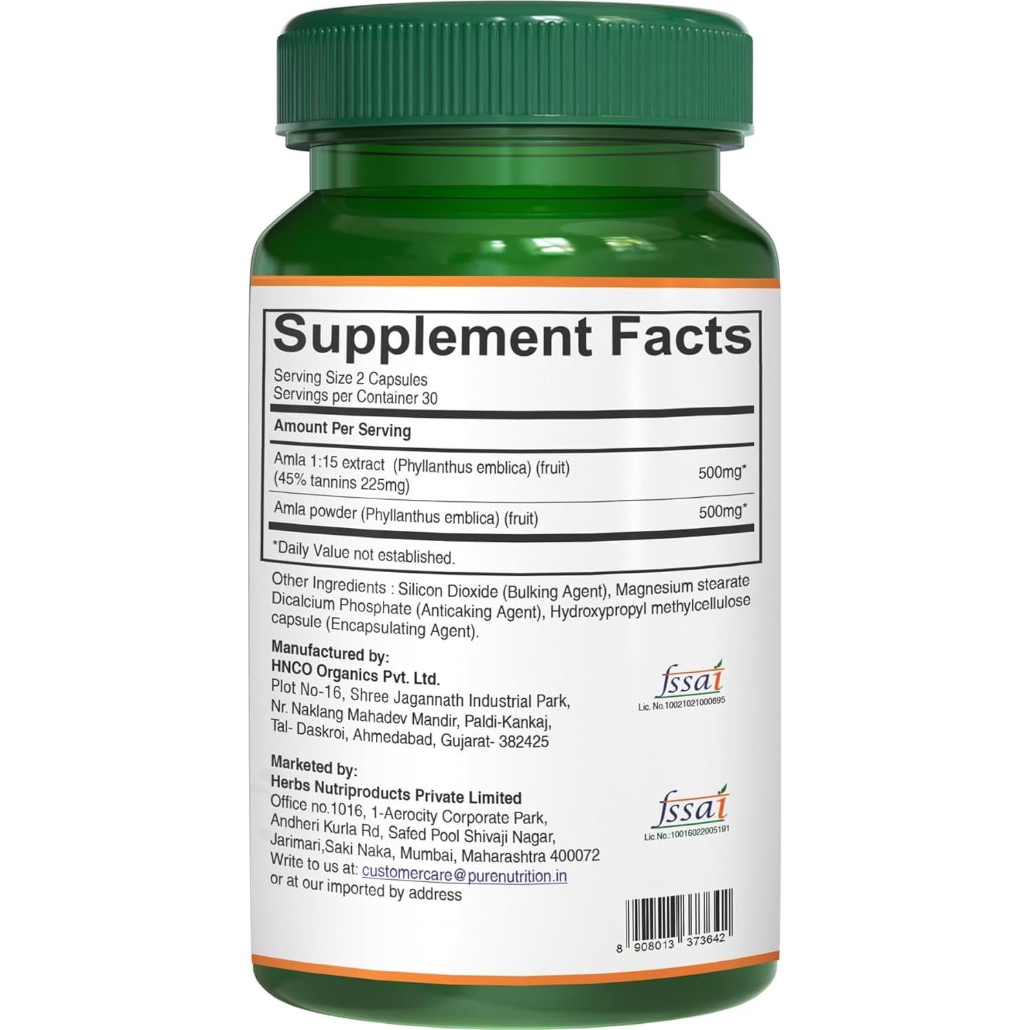 Extracto de Amla Pure Nutrition 1000mg - 60 Cápsulas Veganas