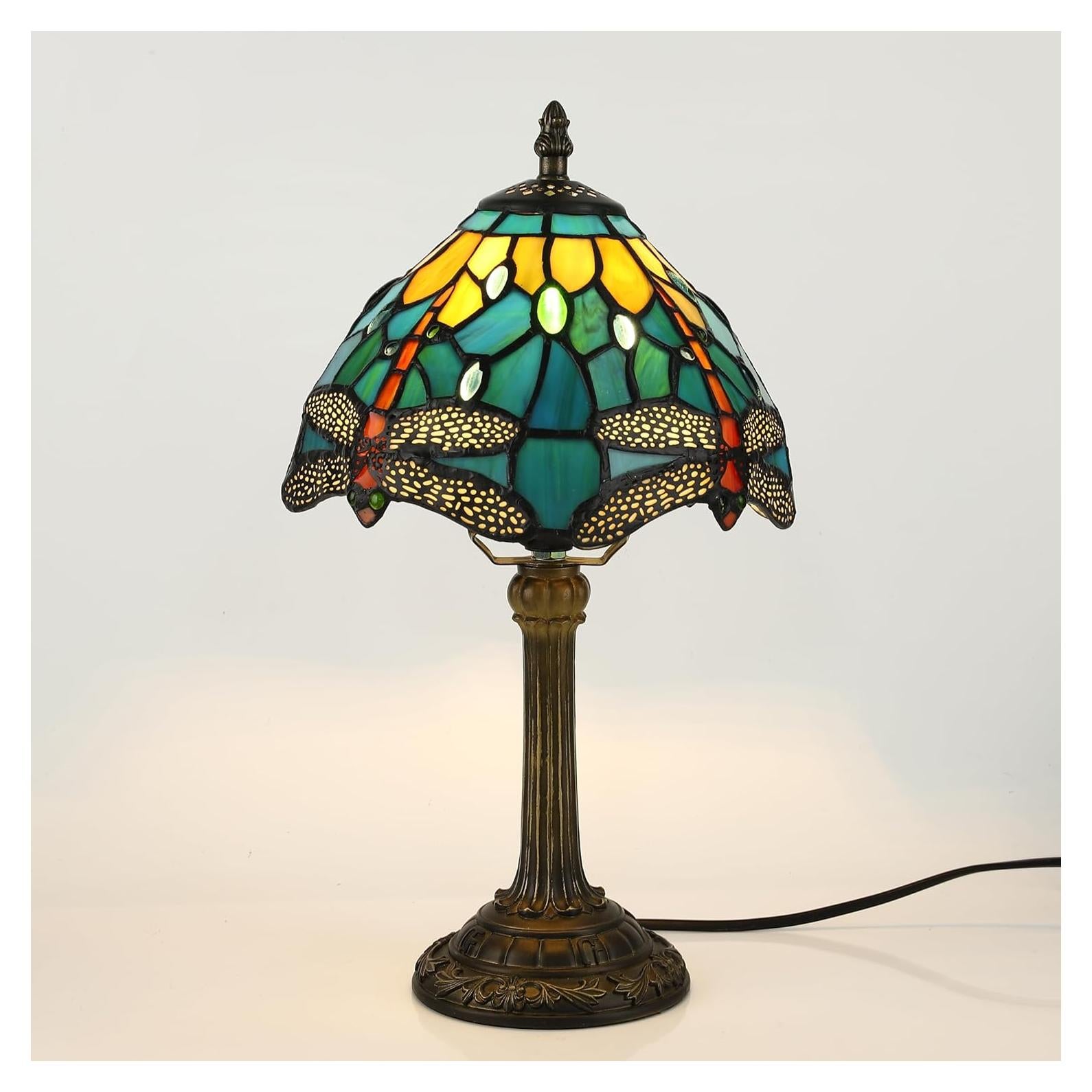 Lámpara de Mesa Tiffany Fumat Libélula Azul 20x38 cm LED