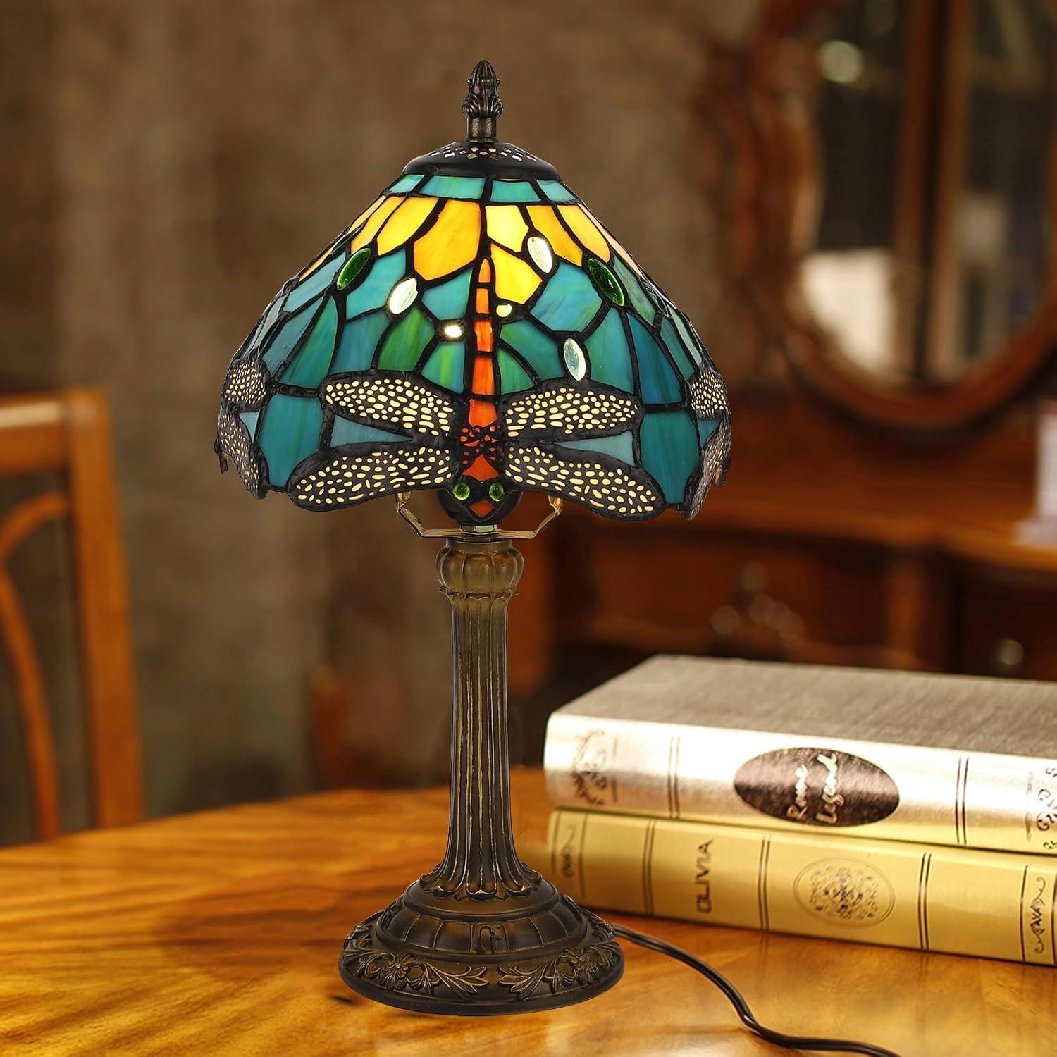 Lámpara de Mesa Tiffany Fumat Libélula Azul 20x38 cm LED