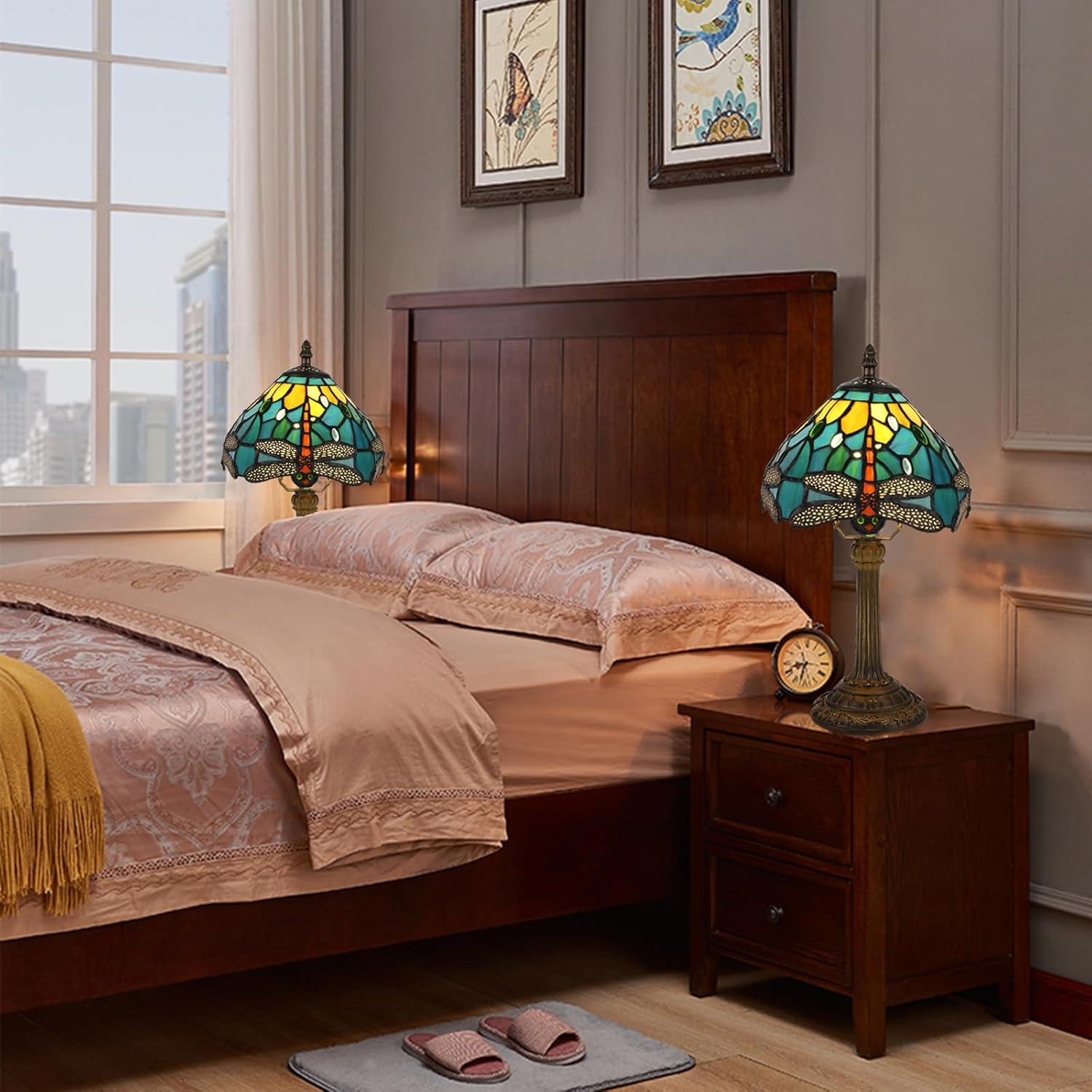 Lámpara de Mesa Tiffany Fumat Libélula Azul 20x38 cm LED