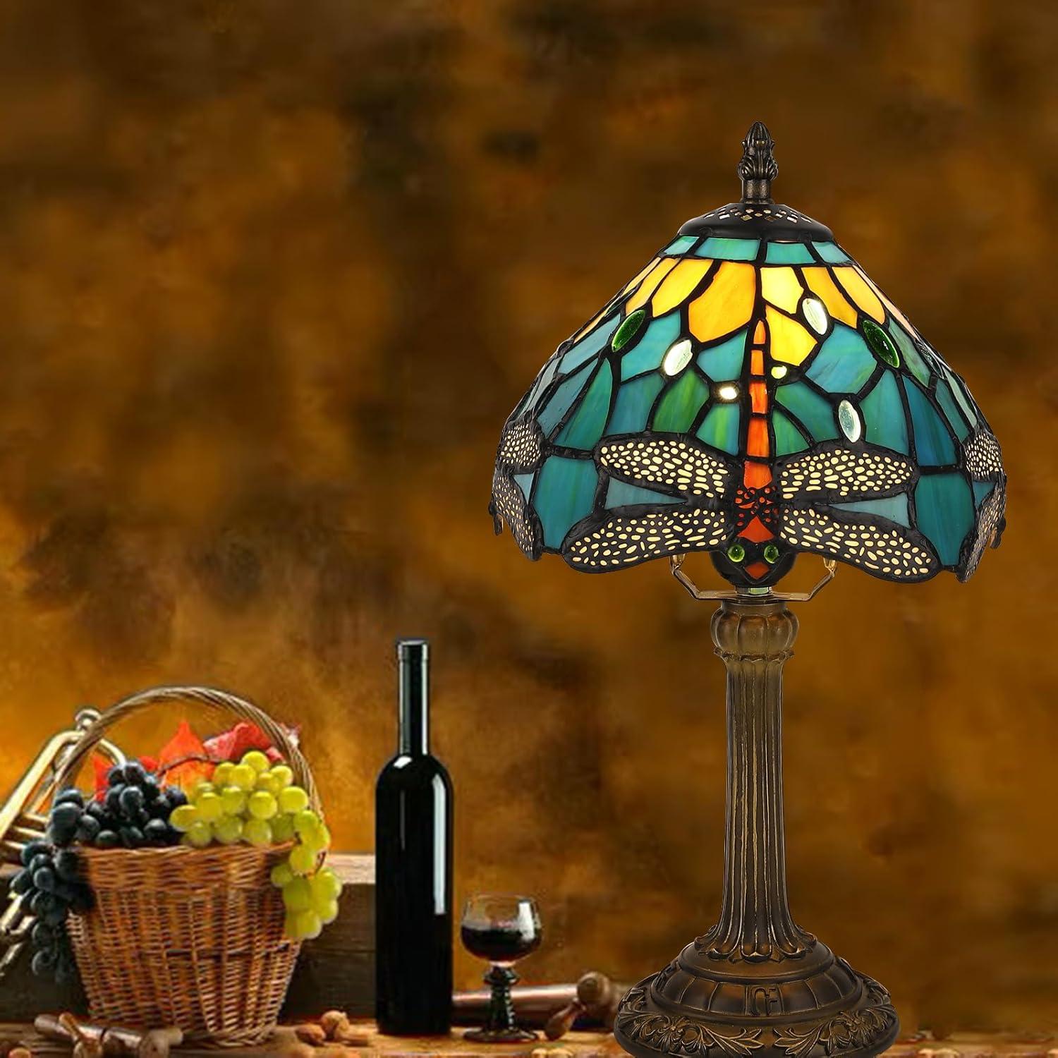 Lámpara de Mesa Tiffany Fumat Libélula Azul 20x38 cm LED