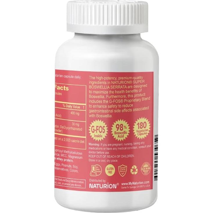 Boswellia Serrata Naturion 180 Cápsulas Veganas 98% Ácido Boswéllico