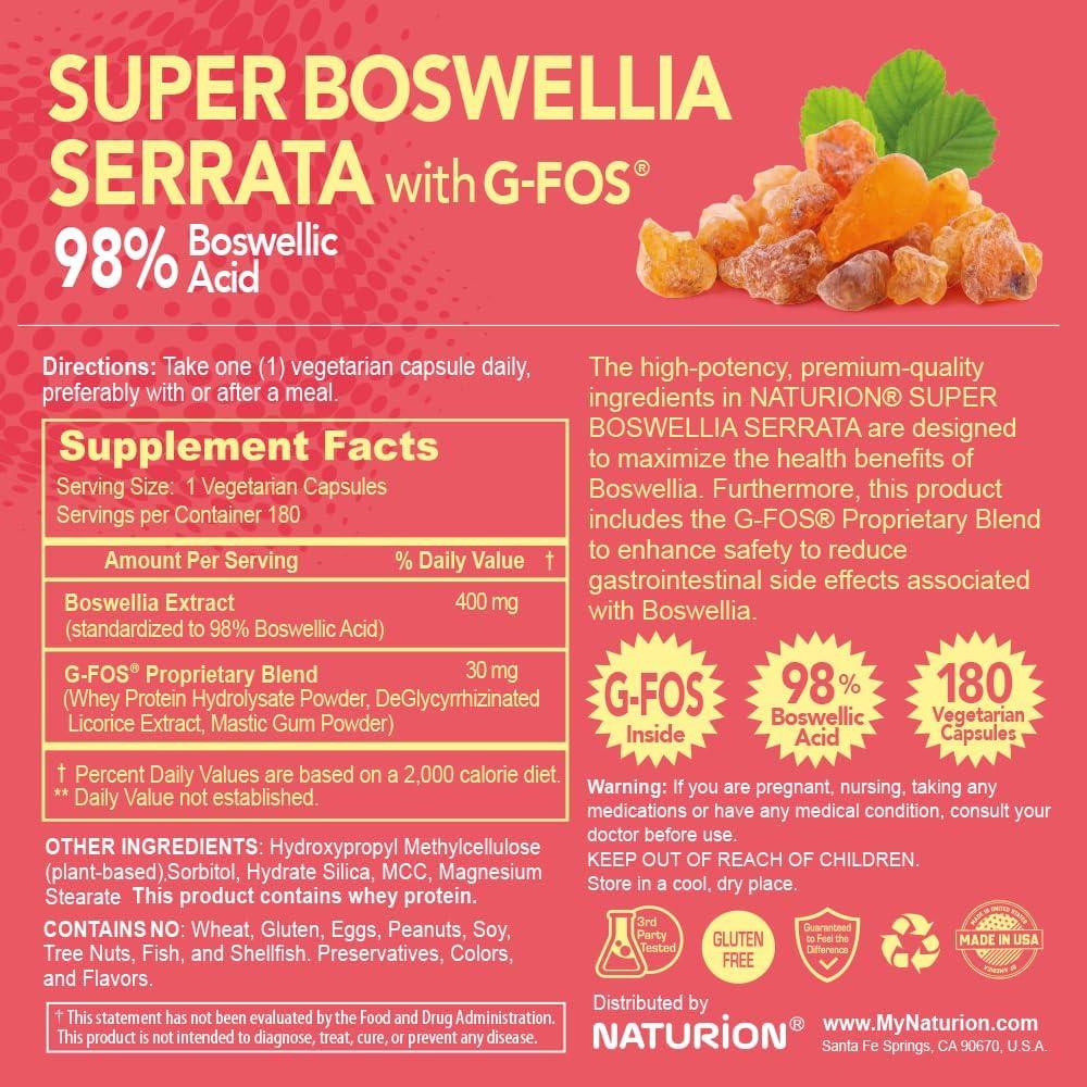 Boswellia Serrata Naturion 180 Cápsulas Veganas 98% Ácido Boswéllico