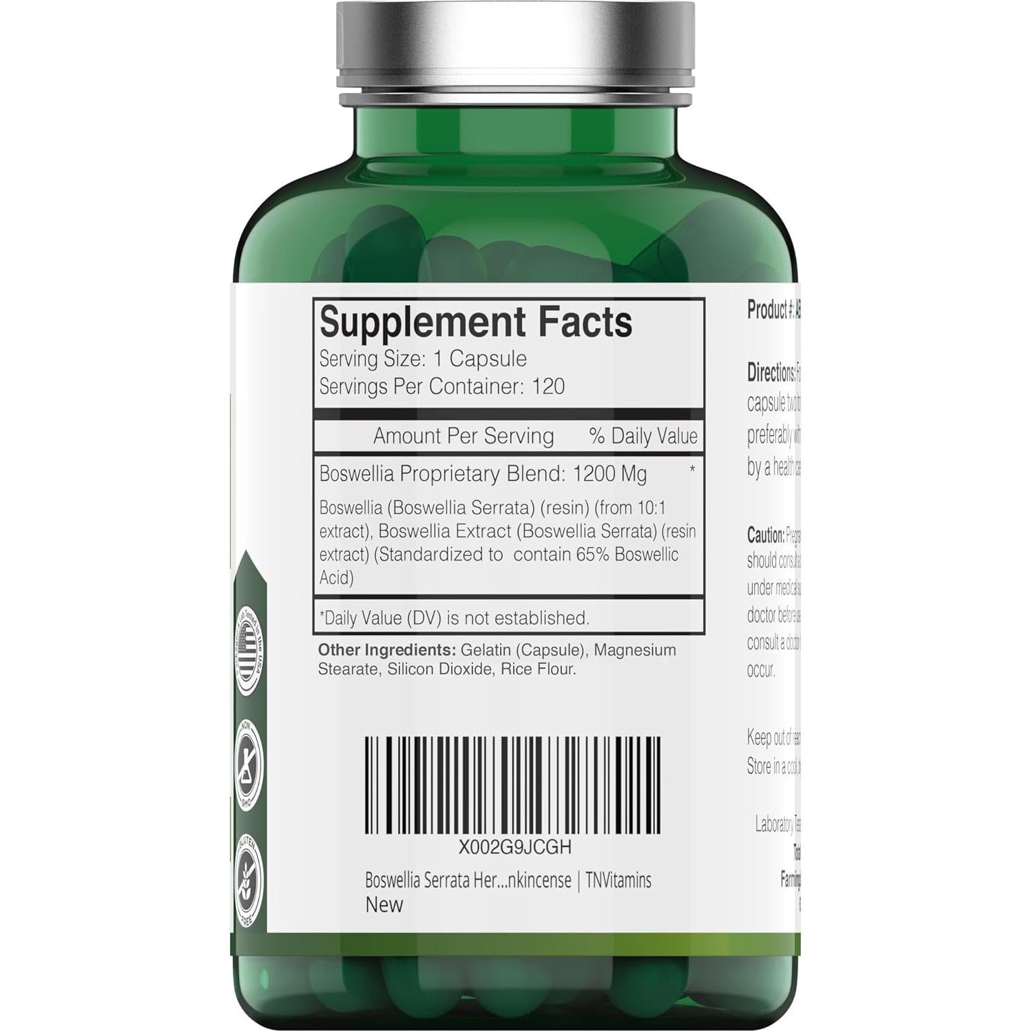 Suplemento Articulaciones Boswellia Serrata y Cúrcuma 120 cápsulas