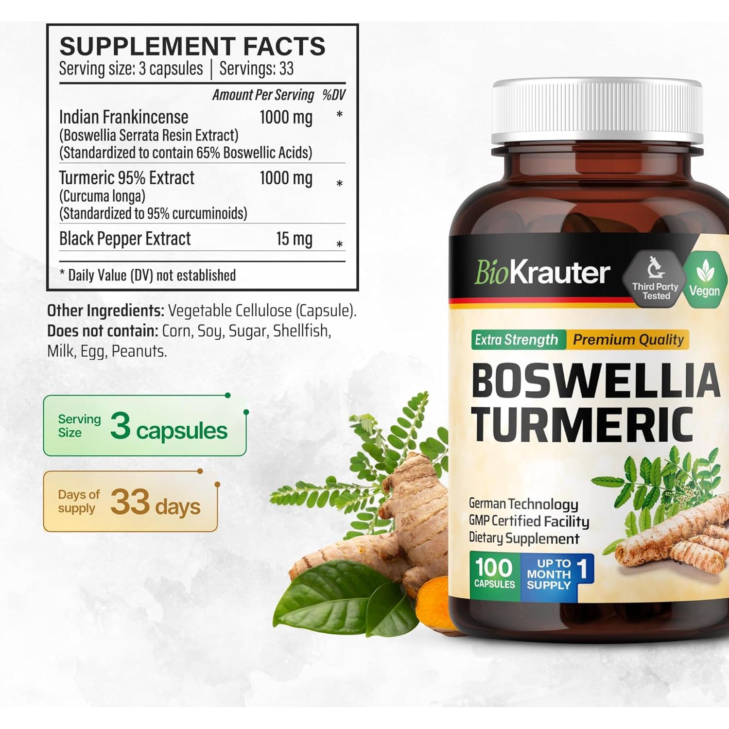 Cápsulas de Cúrcuma y Boswellia Bio Krauter 2000 mg - 100 Unidades