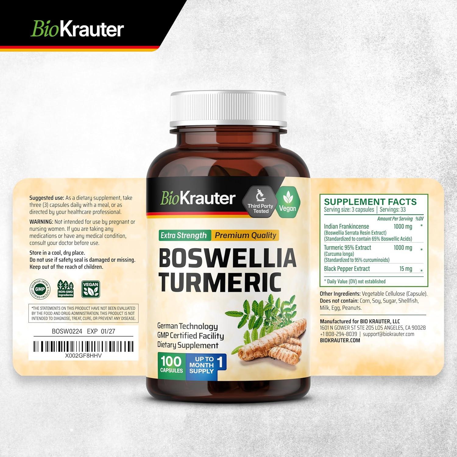 Cápsulas de Cúrcuma y Boswellia Bio Krauter 2000 mg - 100 Unidades
