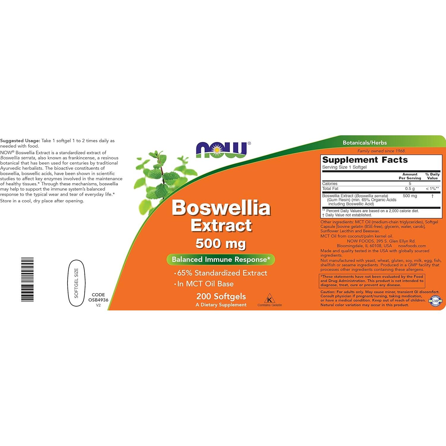 Extracto de Boswellia Now Foods 500 mg 200 Softgels Paquete de 2