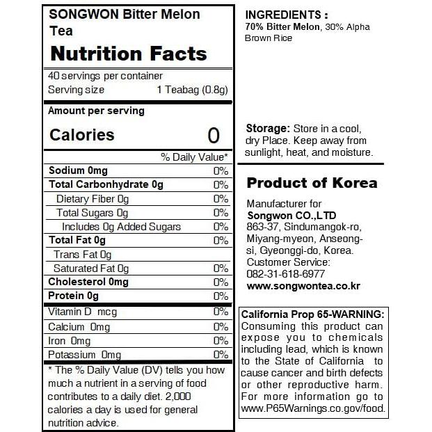 Té Herbal de Melón Amargo SONGWON - 40 Bolsitas de 0.8g
