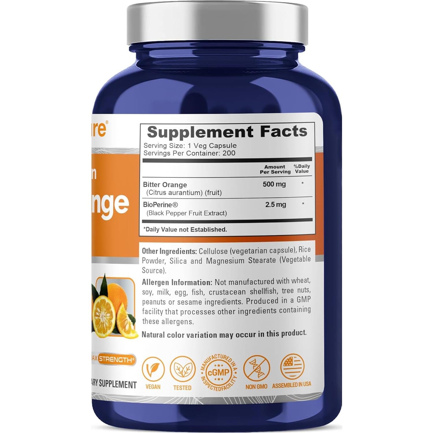 NusaPure Naranja Amarga 500mg 200 Cápsulas Veganas