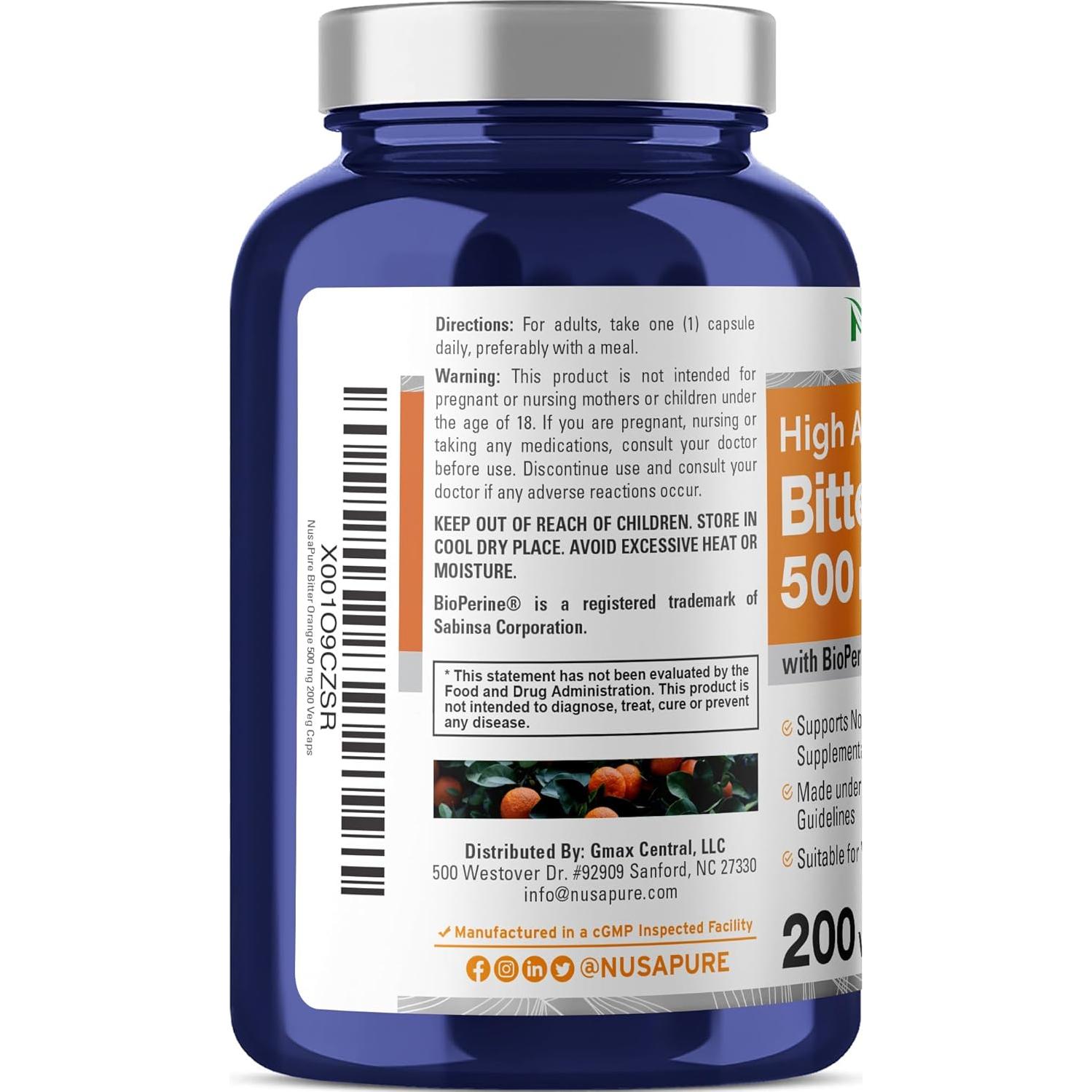 NusaPure Naranja Amarga 500mg 200 Cápsulas Veganas