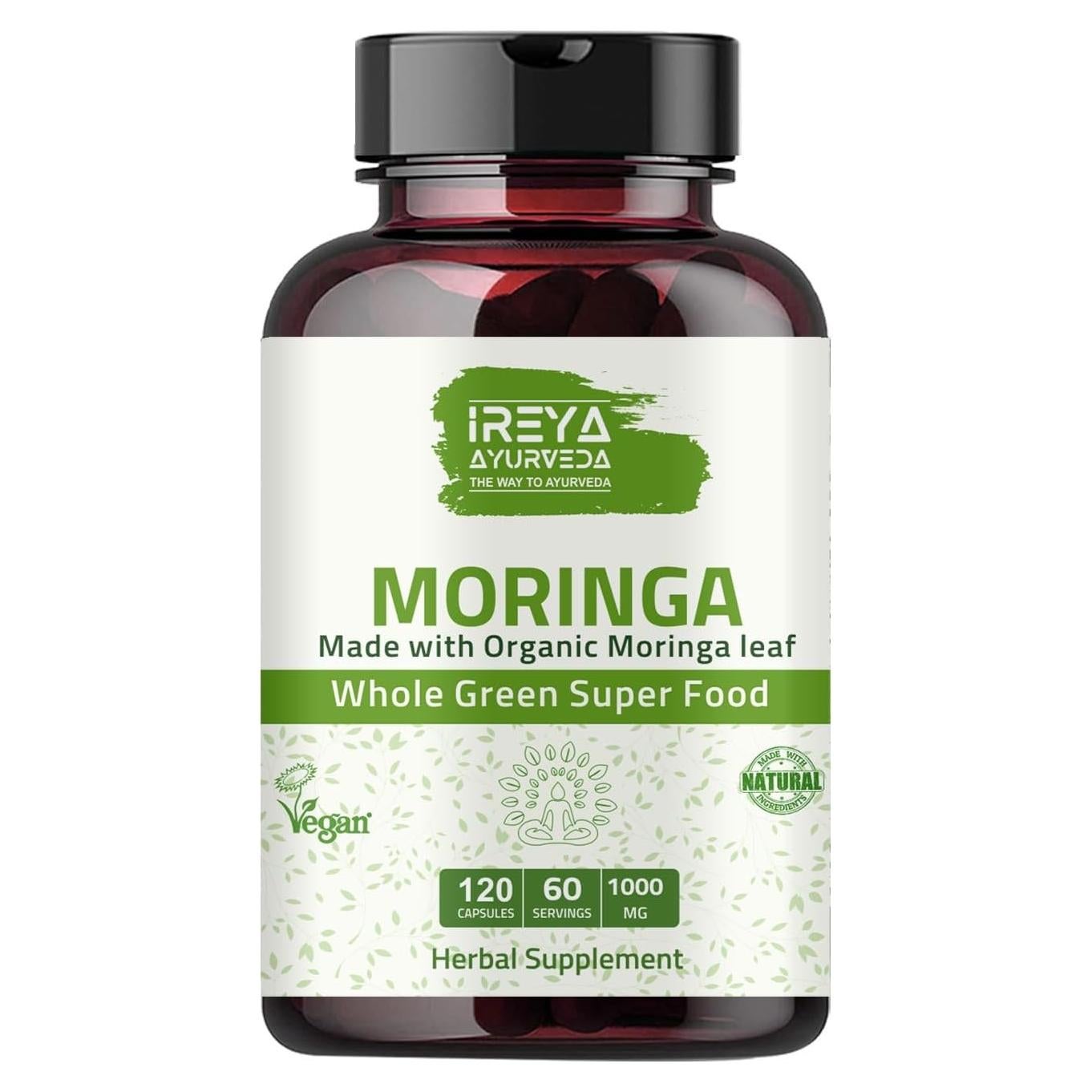 Cápsulas de Moringa Orgánica Ireya Ayurveda 1000 mg - 120 Unidades