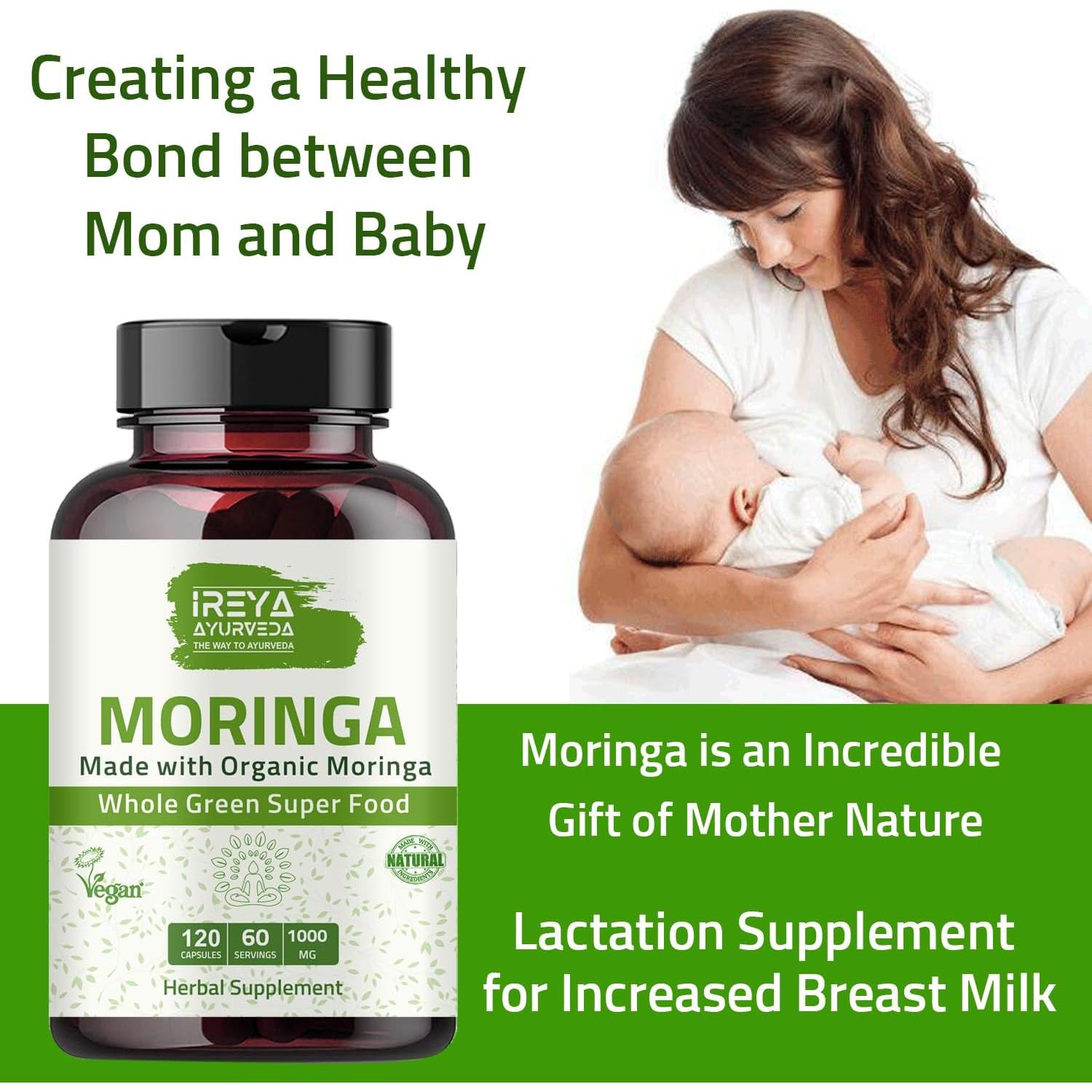 Cápsulas de Moringa Orgánica Ireya Ayurveda 1000 mg - 120 Unidades