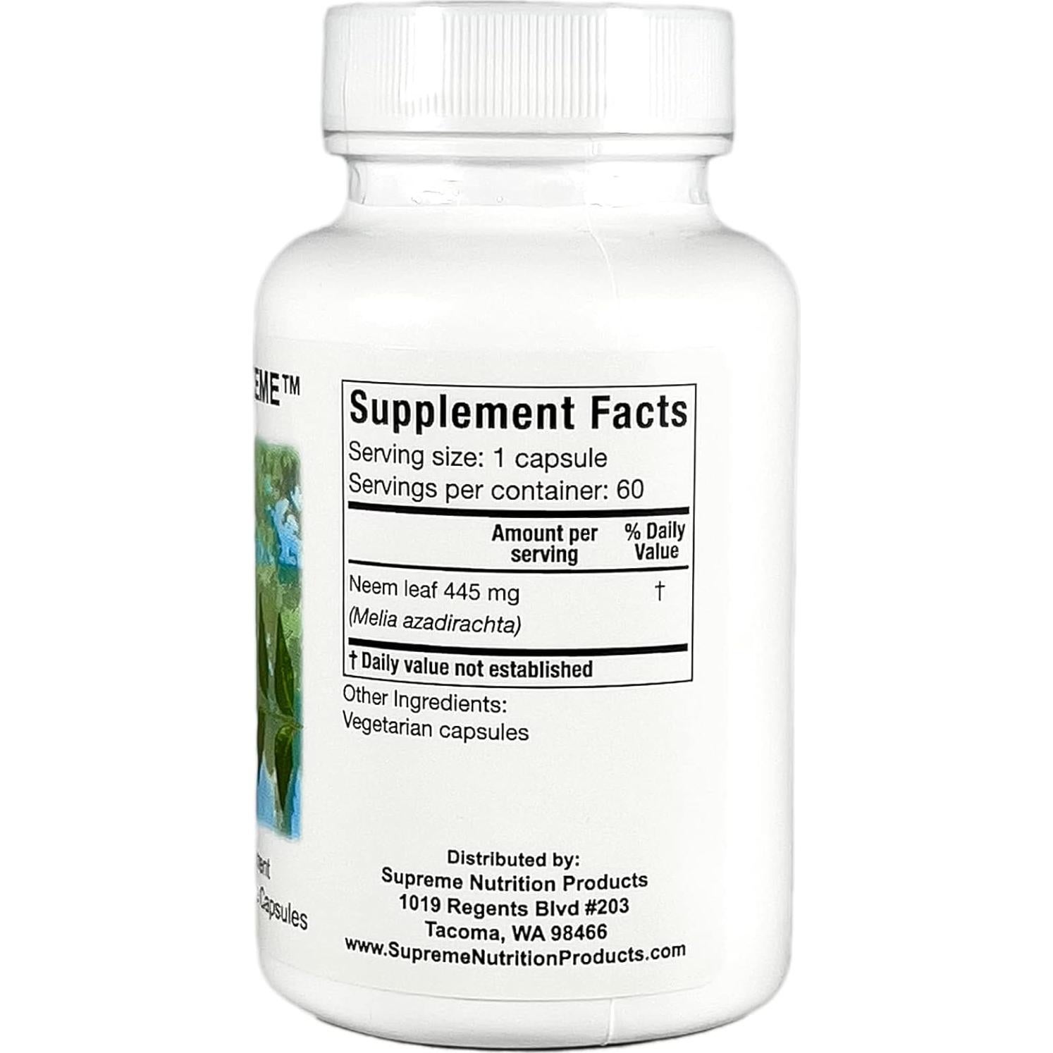 Cápsulas Vegetarianas de Hoja de Neem Nutrición Suprema 60 Unidades