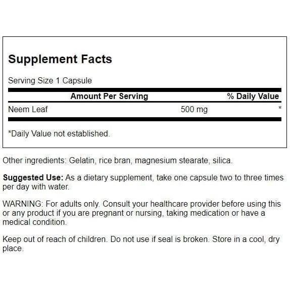 Cápsulas de Hoja de Neem Swanson 500 mg 100 Unidades