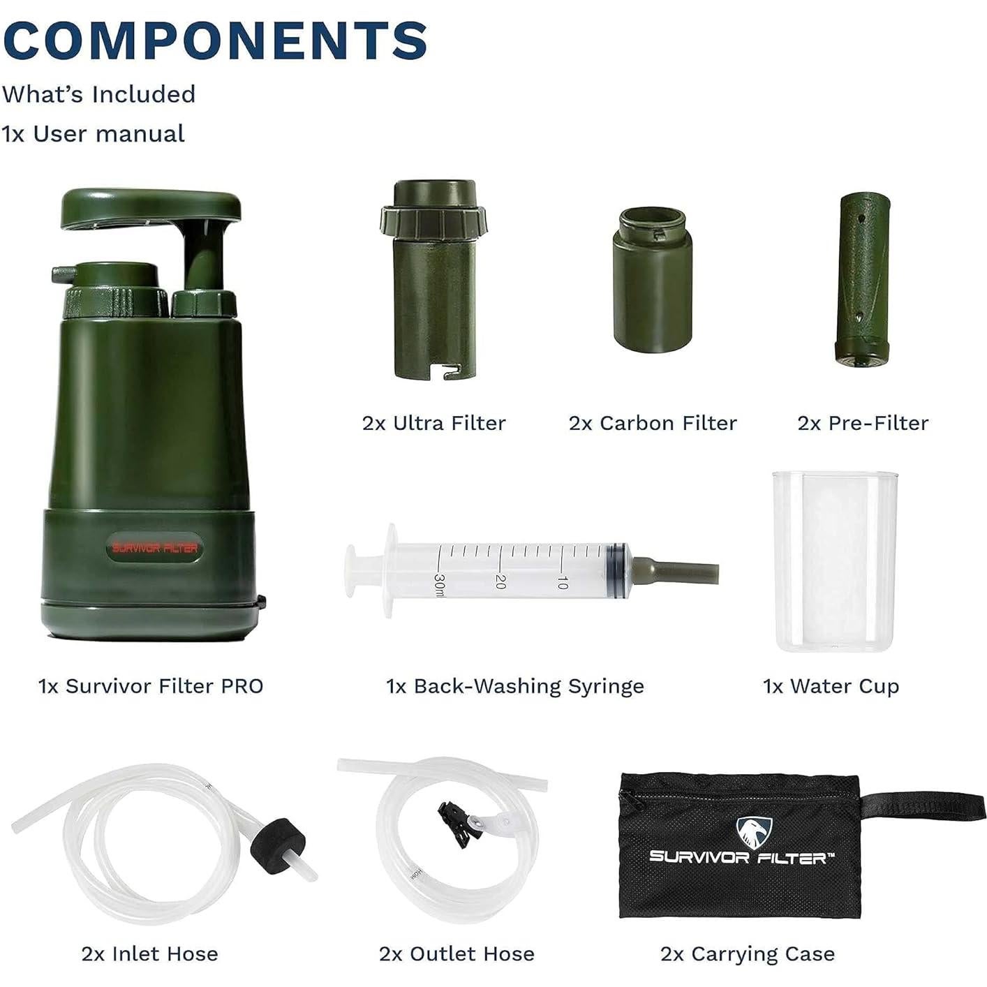 Filtro de Agua Survivor Filter PRO con Bomba y Filtros Extra
