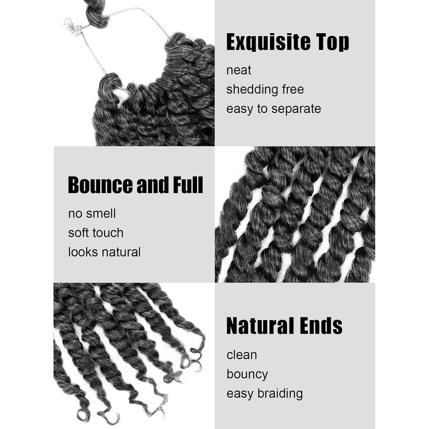 Cabello Twist de Pasión KAVSORAPI 25 cm Sal y Pimienta 8 Paquetes