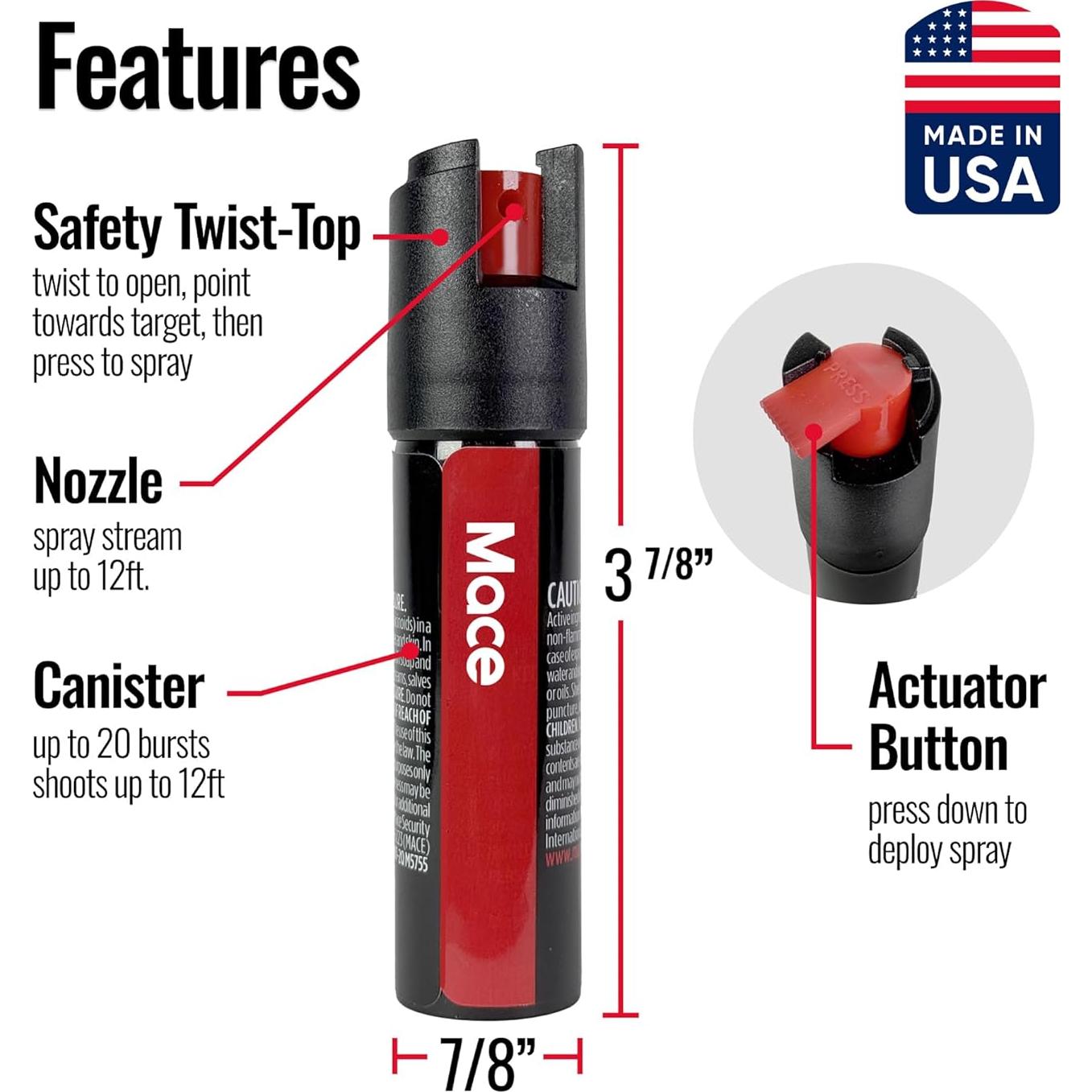 Spray de Pimienta Mace 18g - Defensa Personal con Tinte UV