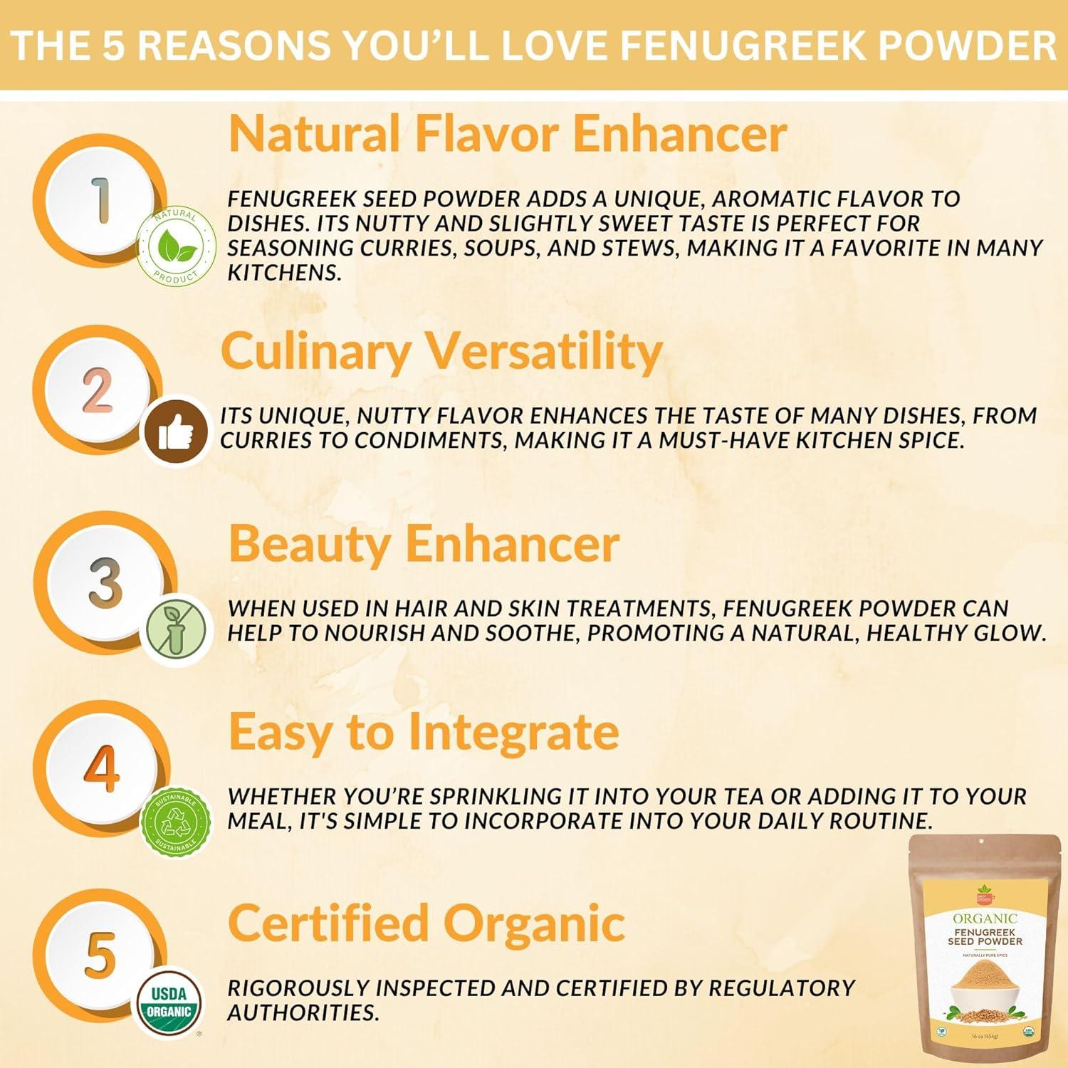 Polvo de Fenogreco Orgánico Picante 453g - Sabor Auténtico Indio