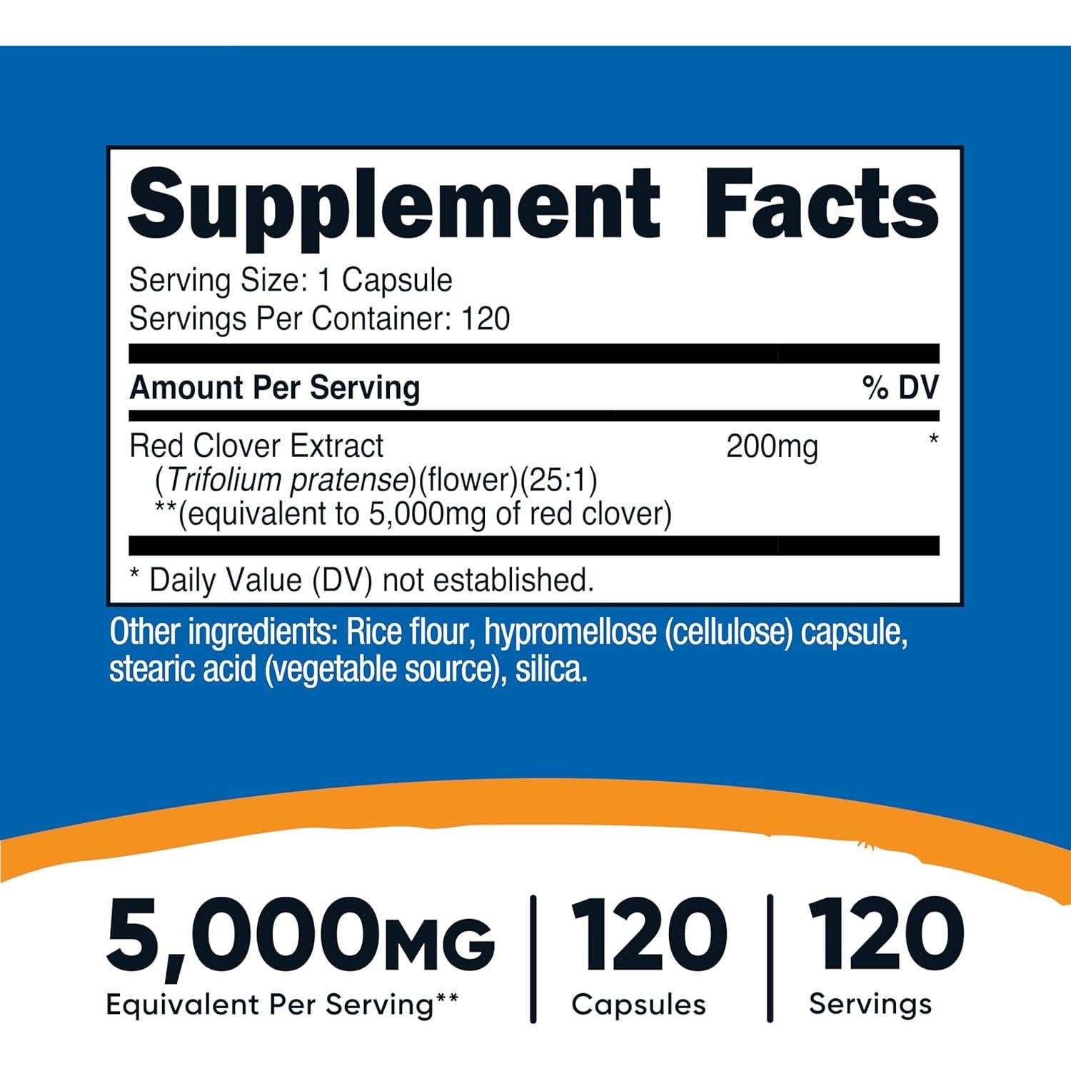 Suplemento Vegano de Trébol Rojo Nutricost 120 Cápsulas 5000 mg
