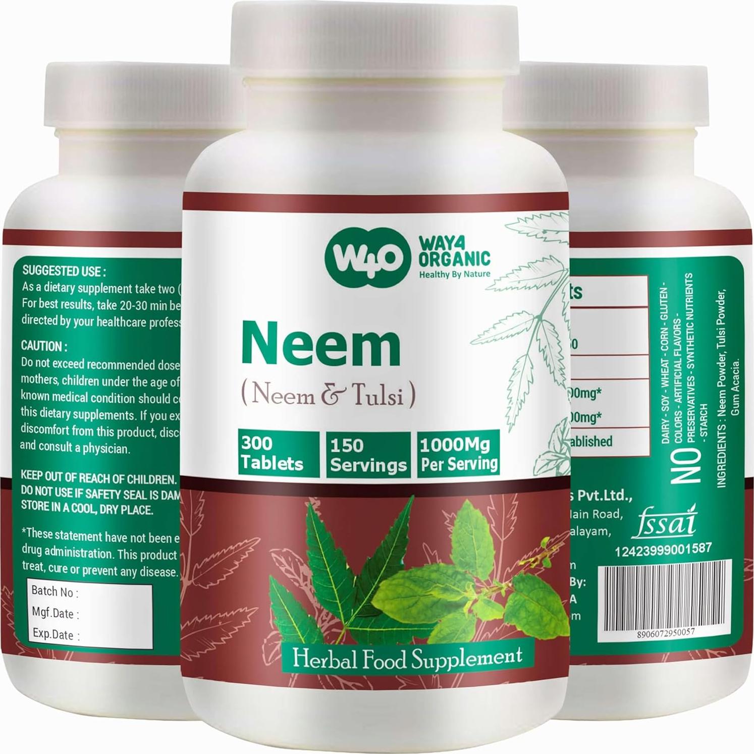 Tabletas de Neem y Tulsi Genius Nature, 300 Pastillas, 1000 mg