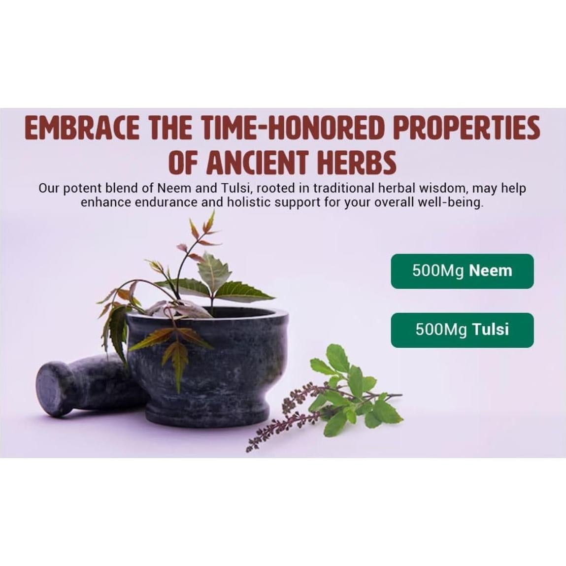 Tabletas de Neem y Tulsi Genius Nature, 300 Pastillas, 1000 mg