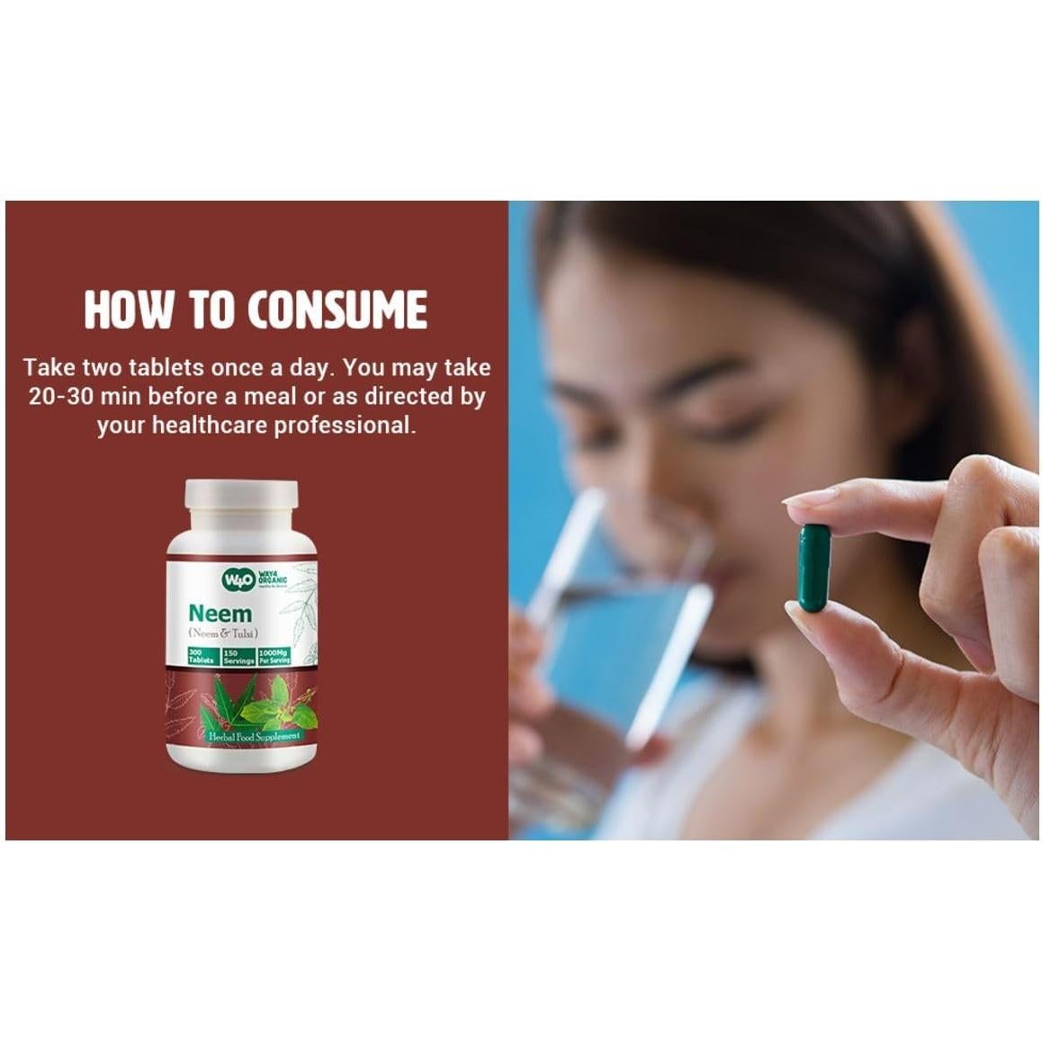 Tabletas de Neem y Tulsi Genius Nature, 300 Pastillas, 1000 mg