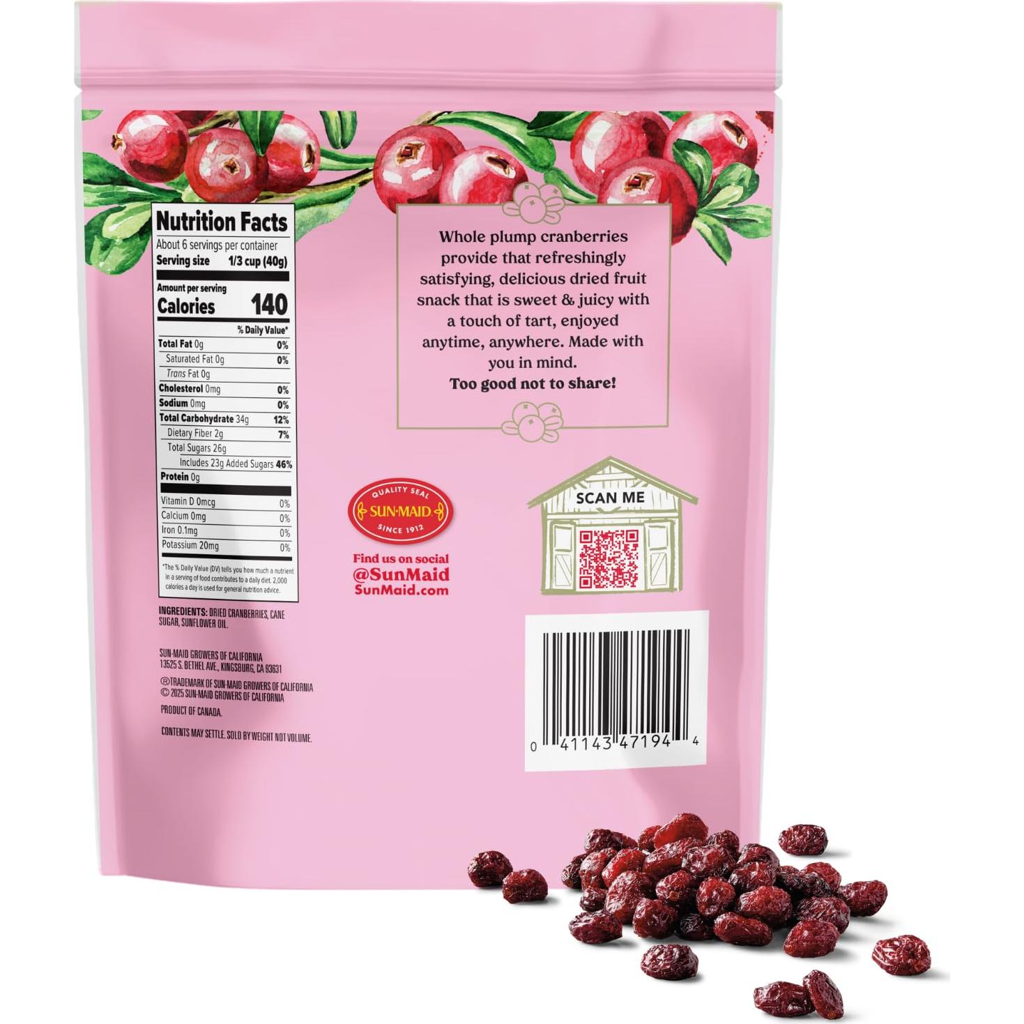 Arándanos Secos Enteros Sun-Maid - Paquete de 4 bolsas 226g