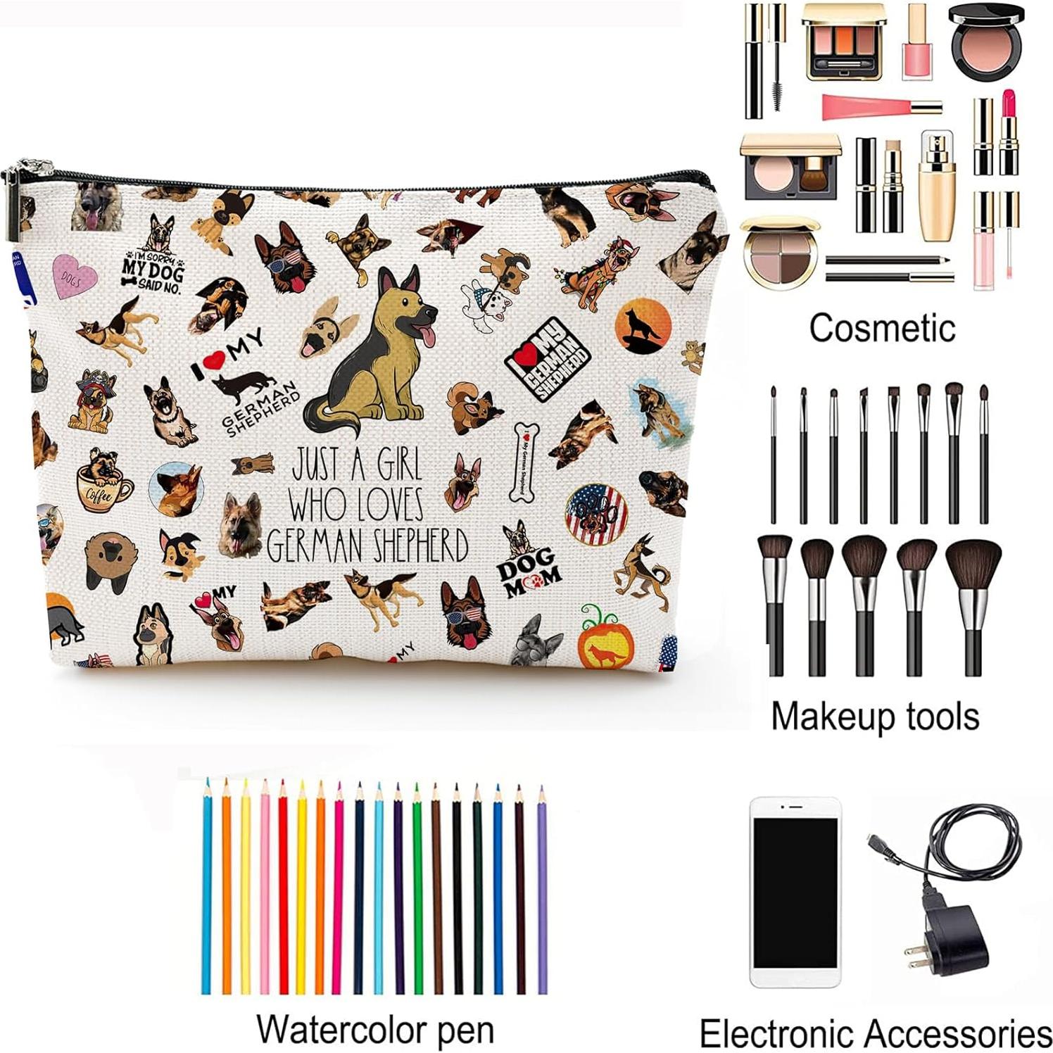 Bolsa Cosmética Pastor Alemán NONETH 25x17 cm Lino Impermeable