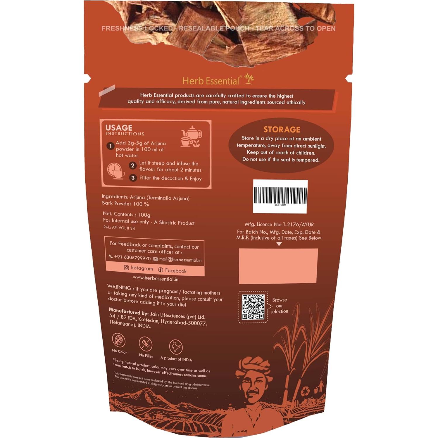 Polvo de Arjuna 200g Herb Essential - Suplemento Vegano Natural