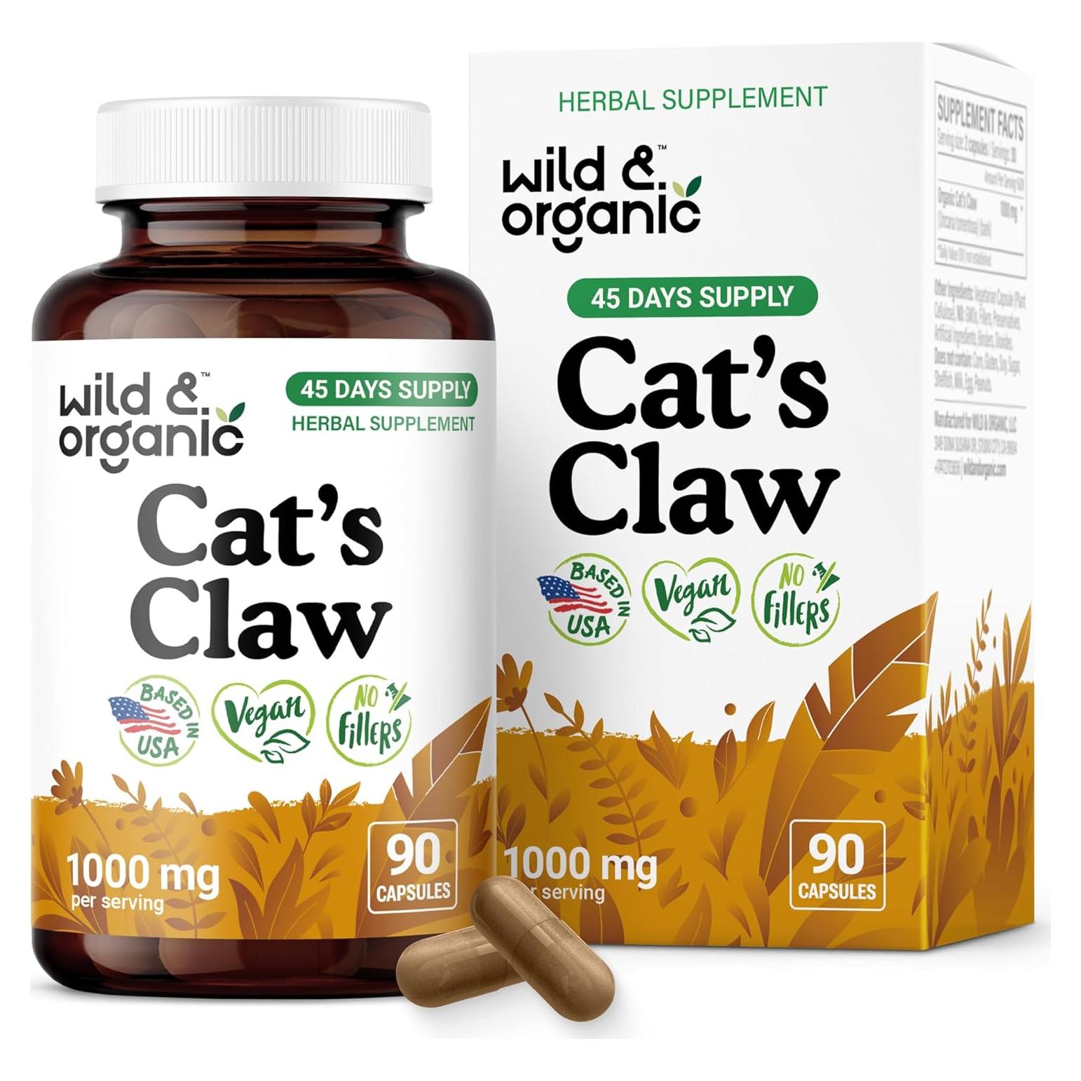Suplemento Vegano Garra de Gato 1000 mg - 90 Cápsulas - Wild & Organic