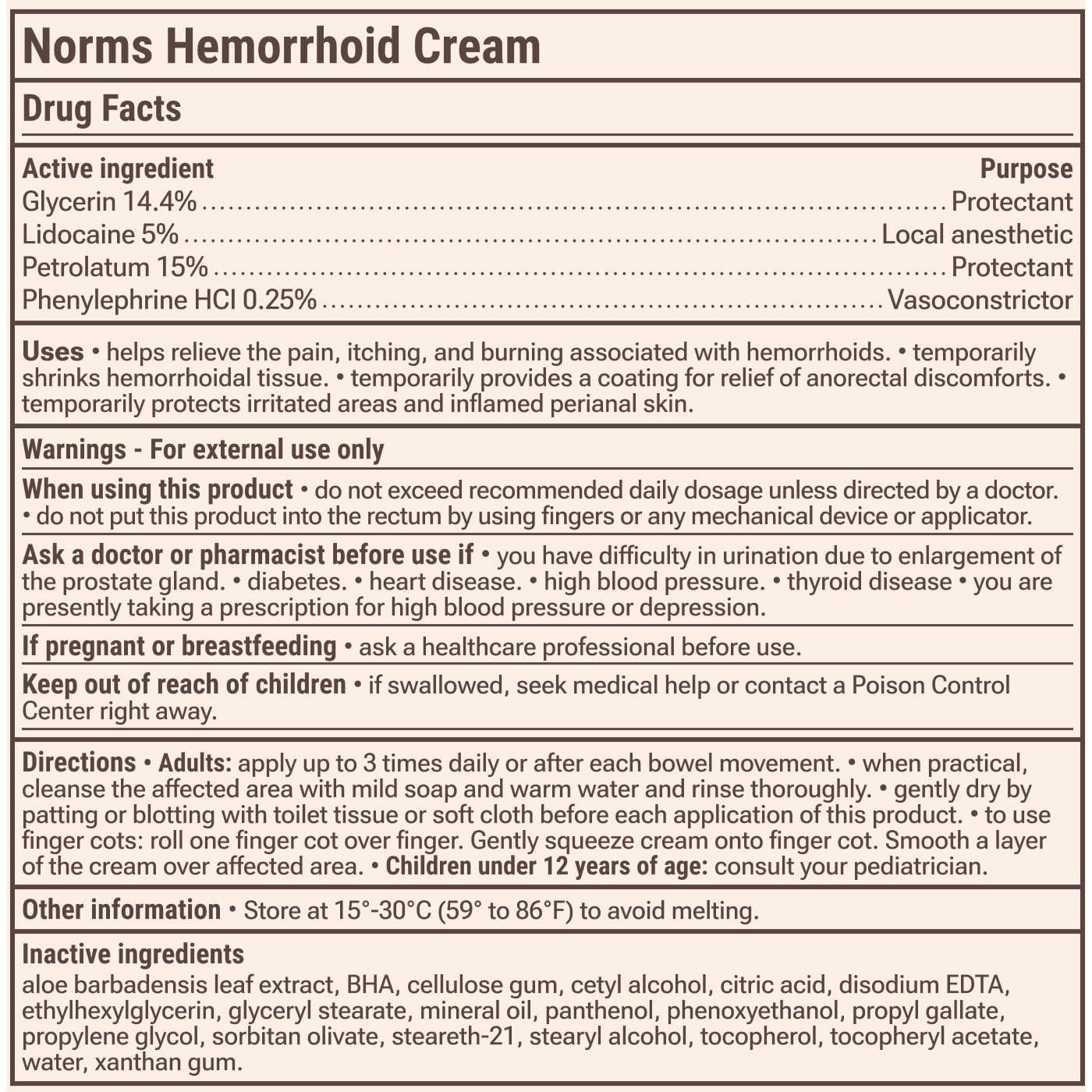 Crema para Hemorroides Norms 5% Lidocaína 56.7g Alivio Rápido
