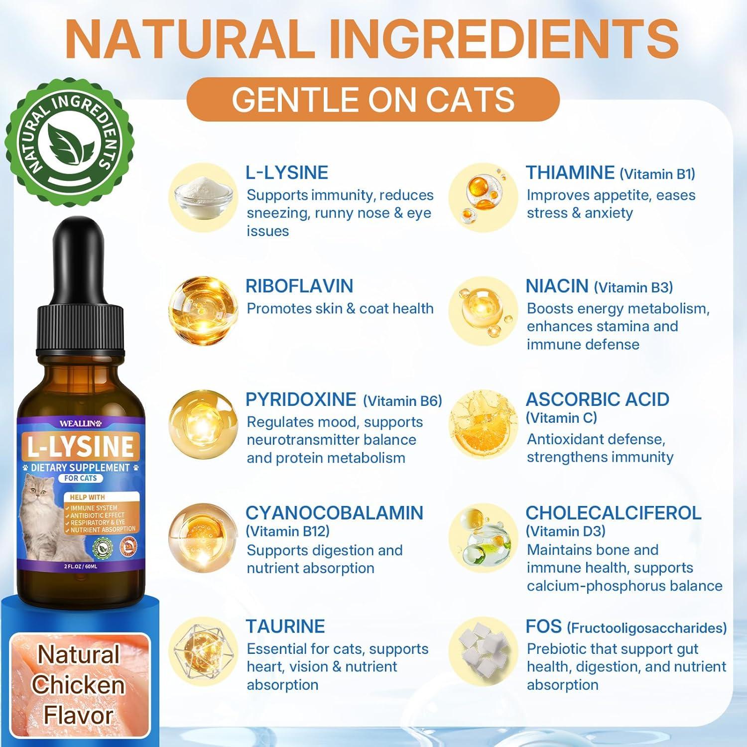 Suplemento L-Lisina WEALLIN para Gatos 60 ml - Inmunidad y Respiración