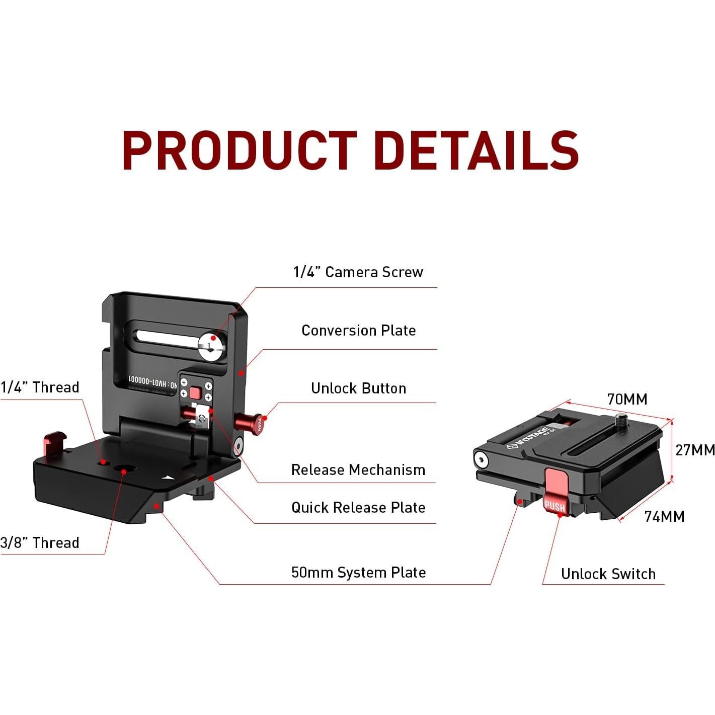 Placa QR Soporte de Cámara IFOOTAGE HV-01 5kg Plegable
