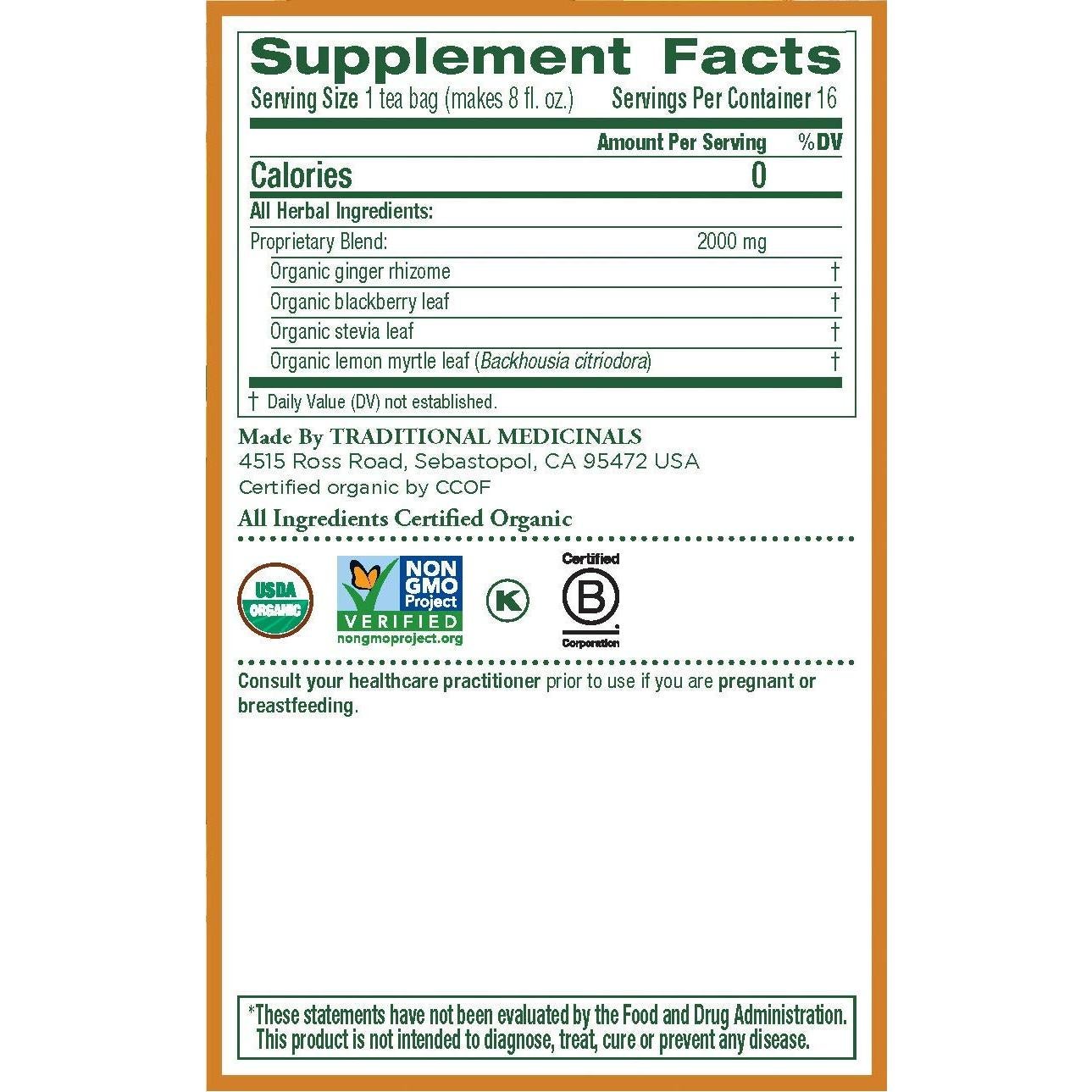 Té de Jengibre Orgánico Medicinales Tradicionales - 48 Bolsitas