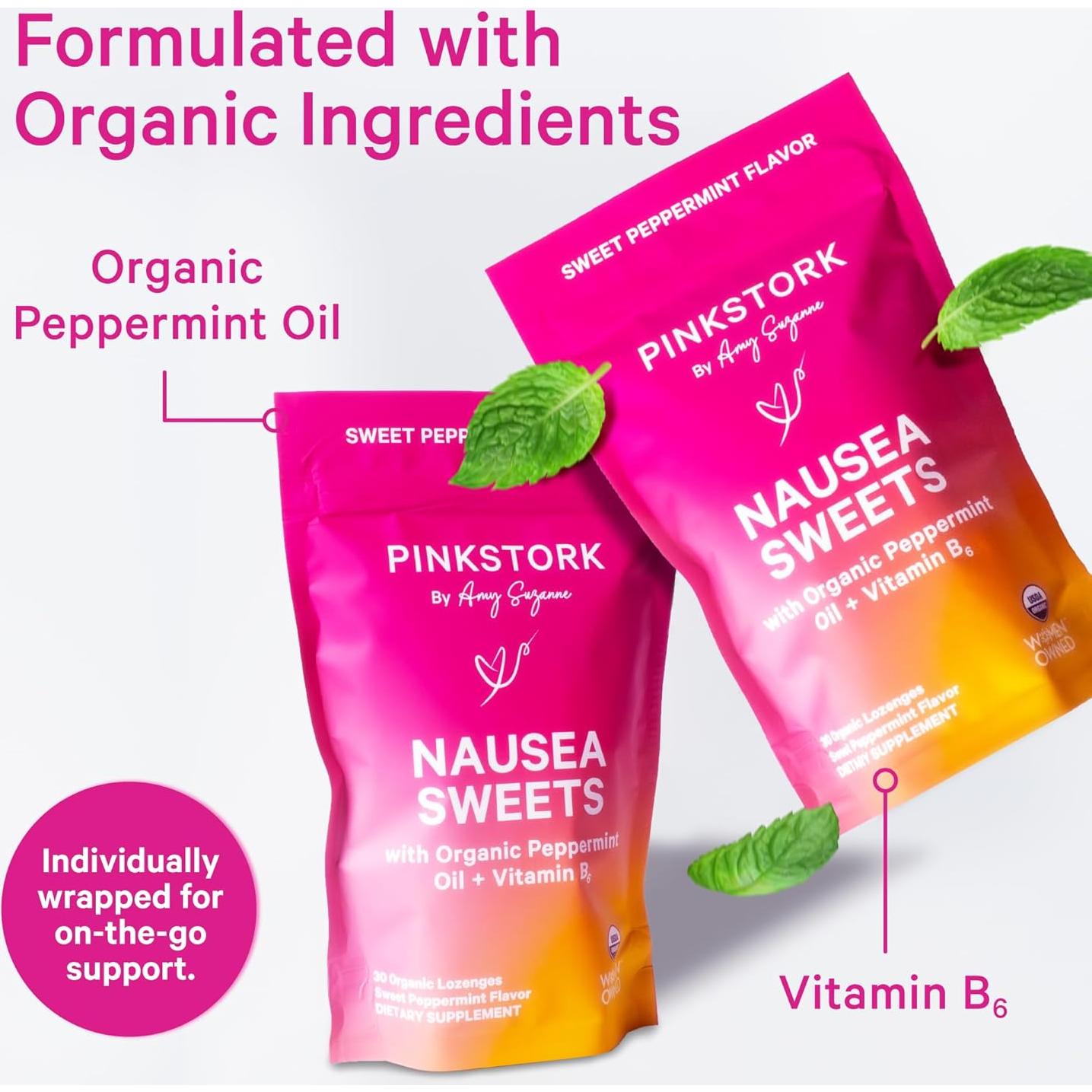 Dulces Orgánicos Pink Stork con Vitamina B6 y Jengibre - 60 Unidades