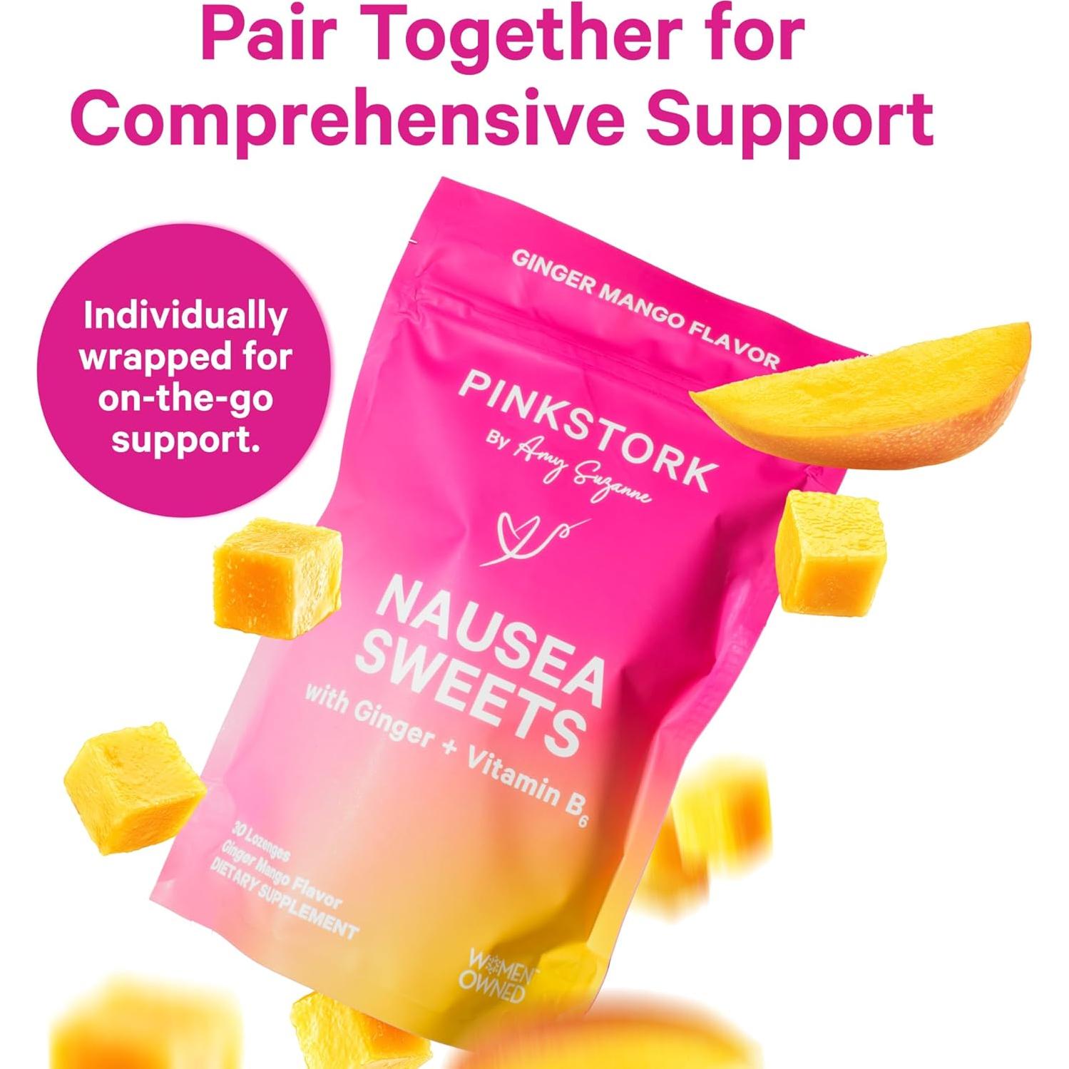 Dulces Orgánicos Pink Stork con Vitamina B6 y Jengibre - 60 Unidades