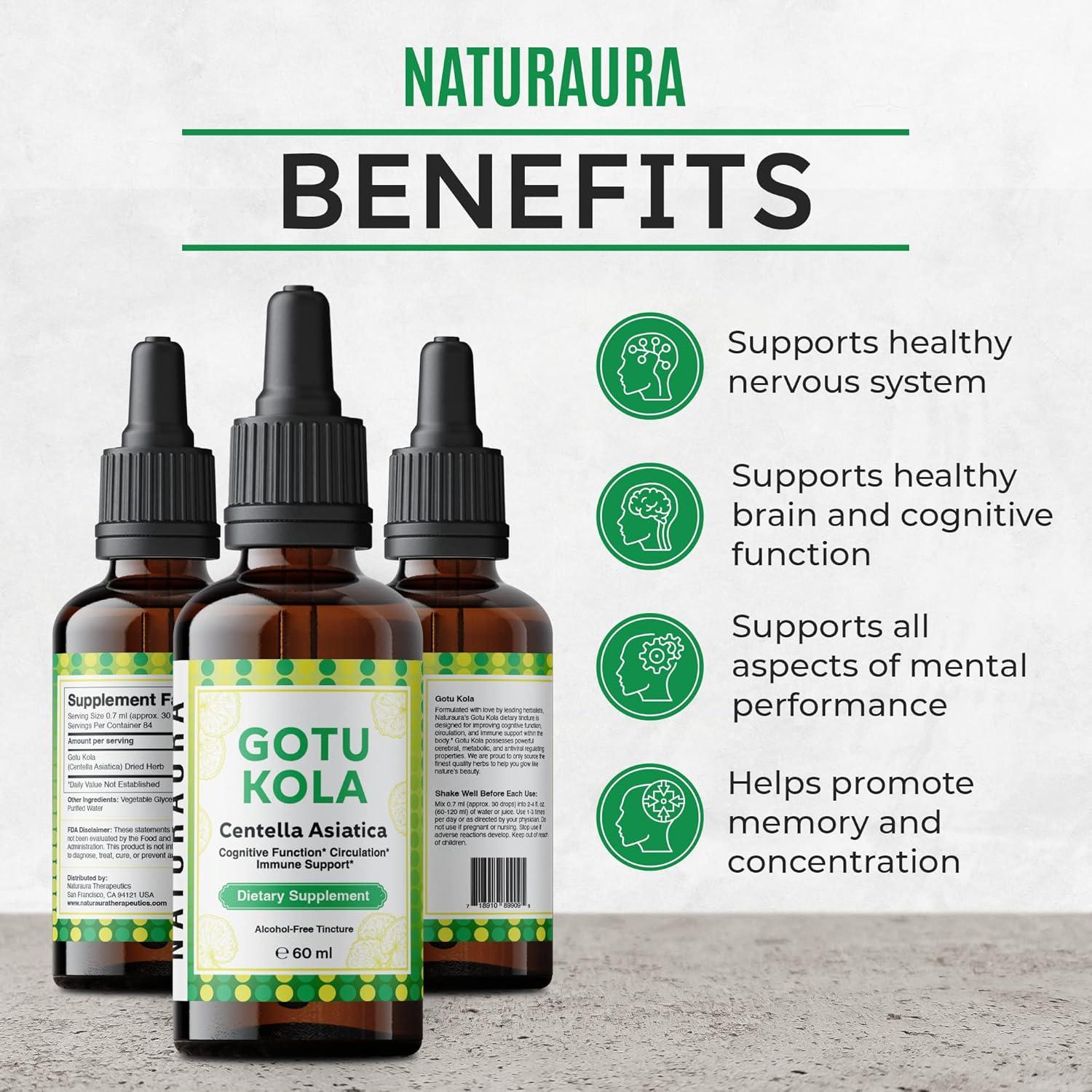 Tintura Orgánica de Gotu Kola Naturaura - 30 Gotas - Apoyo Cognitivo y Memoria