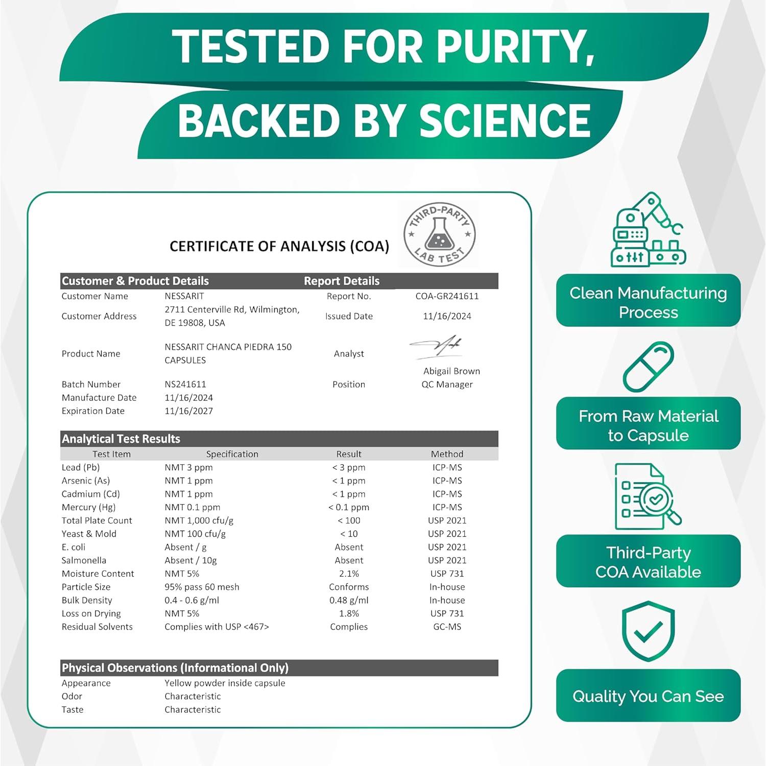 Cápsulas de Chanca Piedra NESSARIT - 150 Unidades - Apoyo Urinario