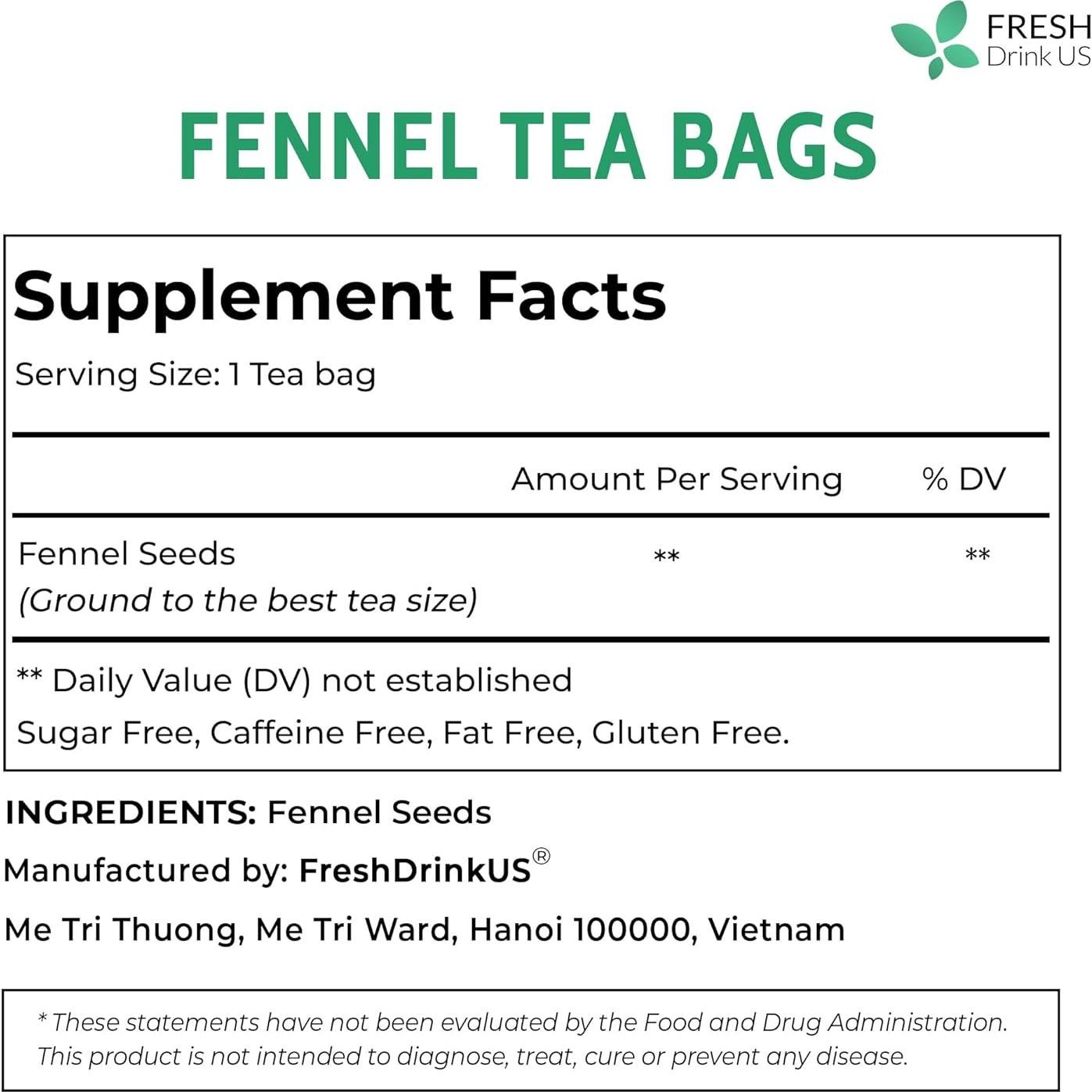 Té de Hinojo FreshDrinkUS 55 Bolsitas 100% Natural Sin Cafeína