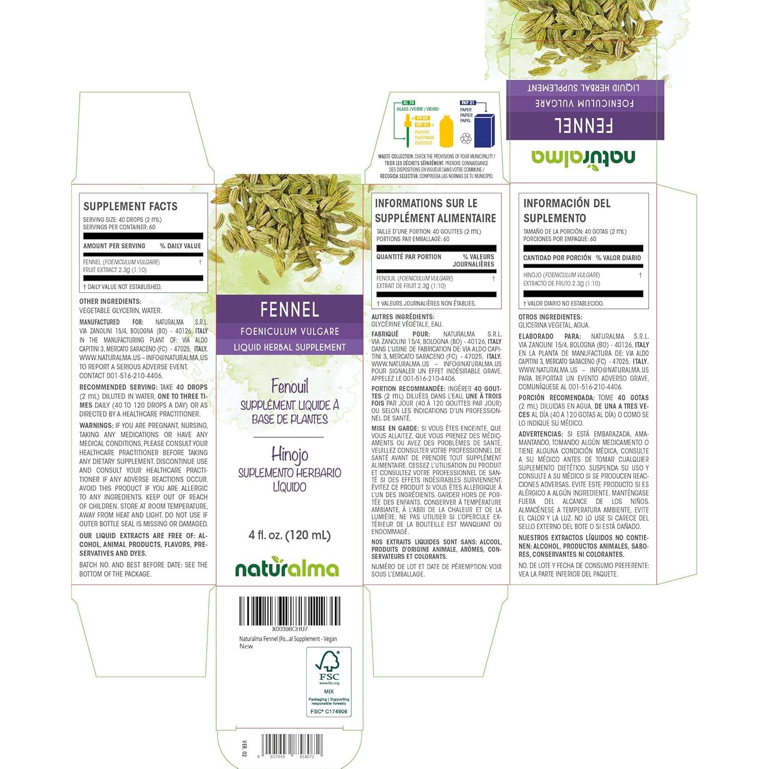 Extracto Líquido de Hinojo Naturalma 118 ml Sin Alcohol