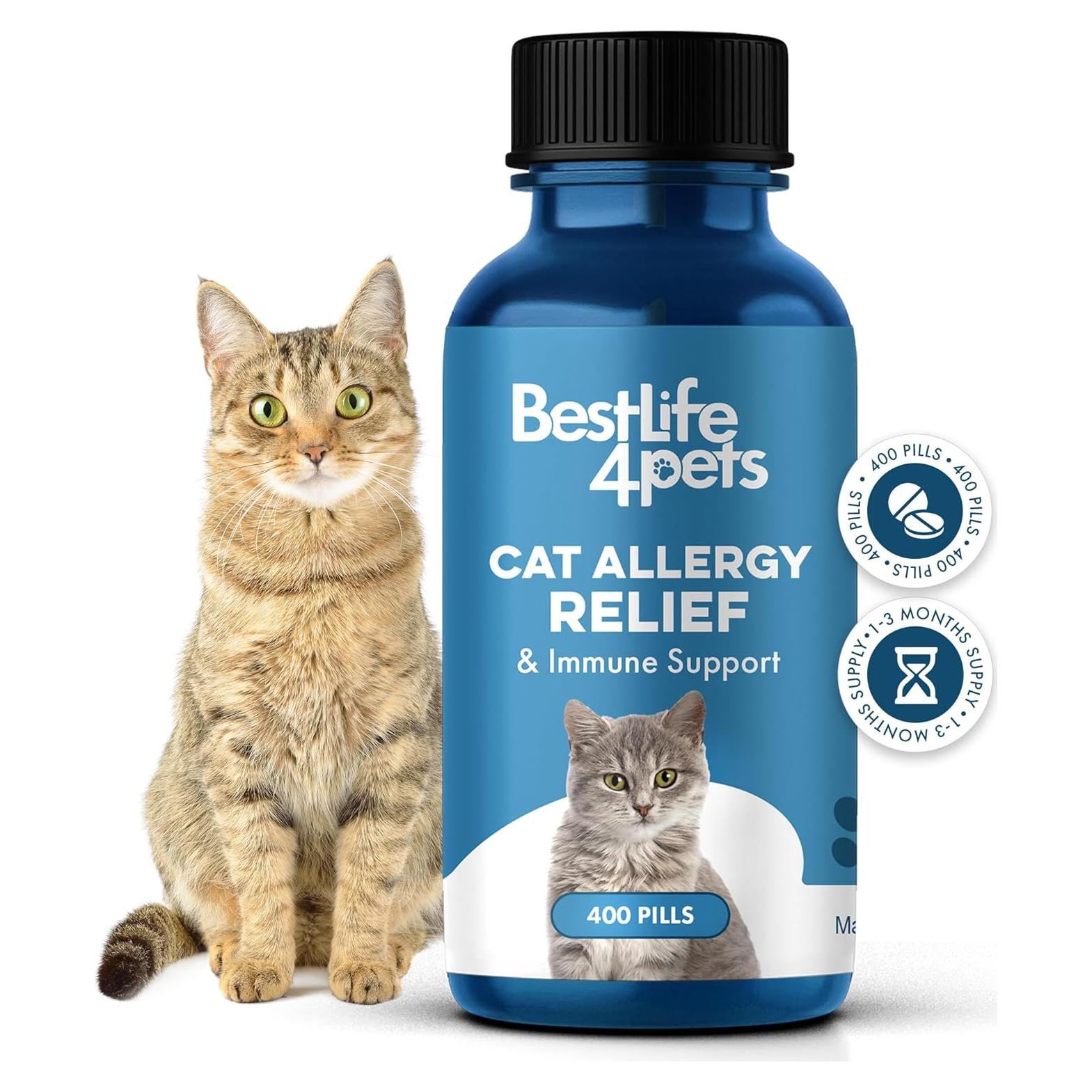 Suplemento Natural para Gatos BestLife4Pets - Alivio Alergias y Soporte Inmunológico - 400 Pastillas