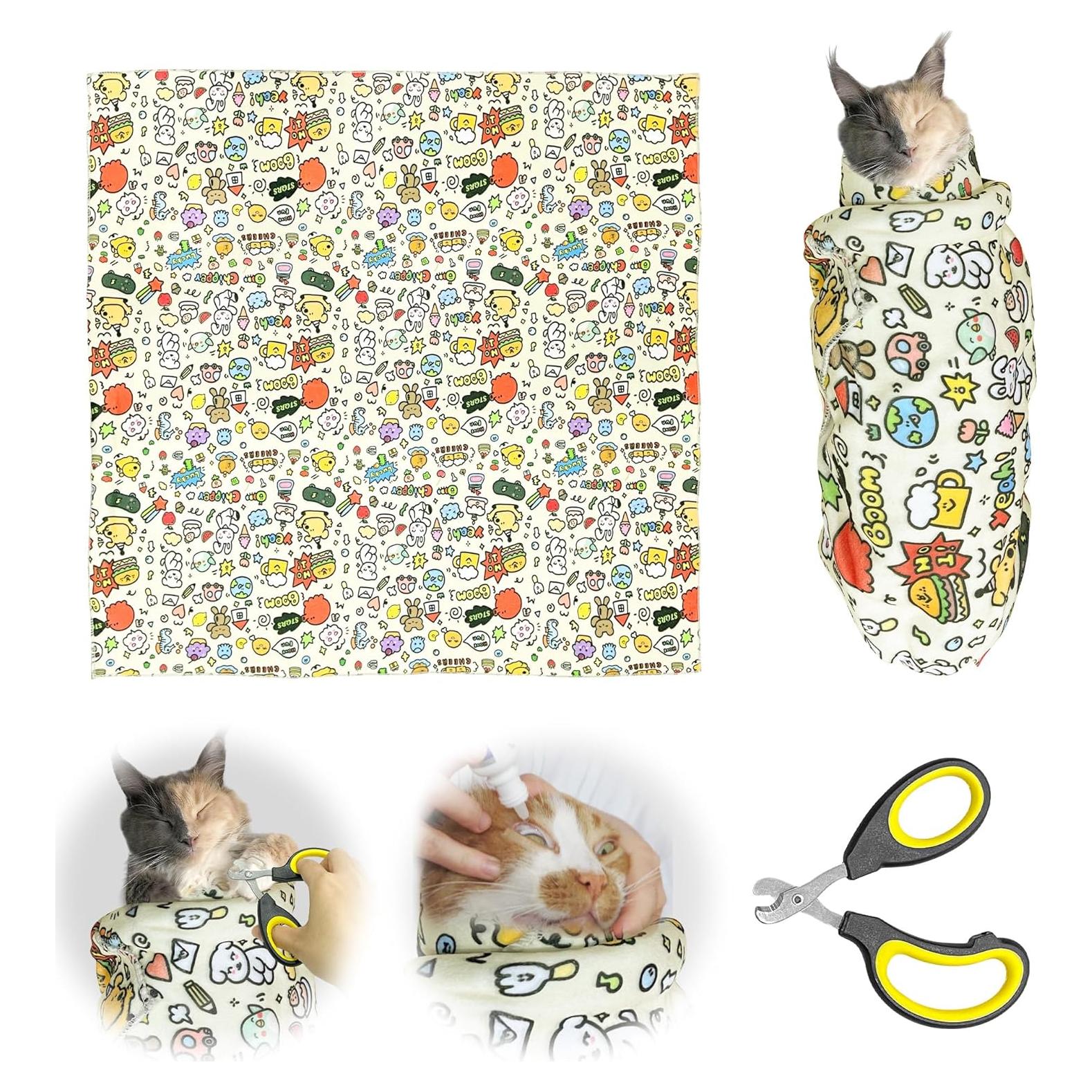 Envoltura de Aseo para Gatos Aeloer con Cortador de Uñas 70x70 cm