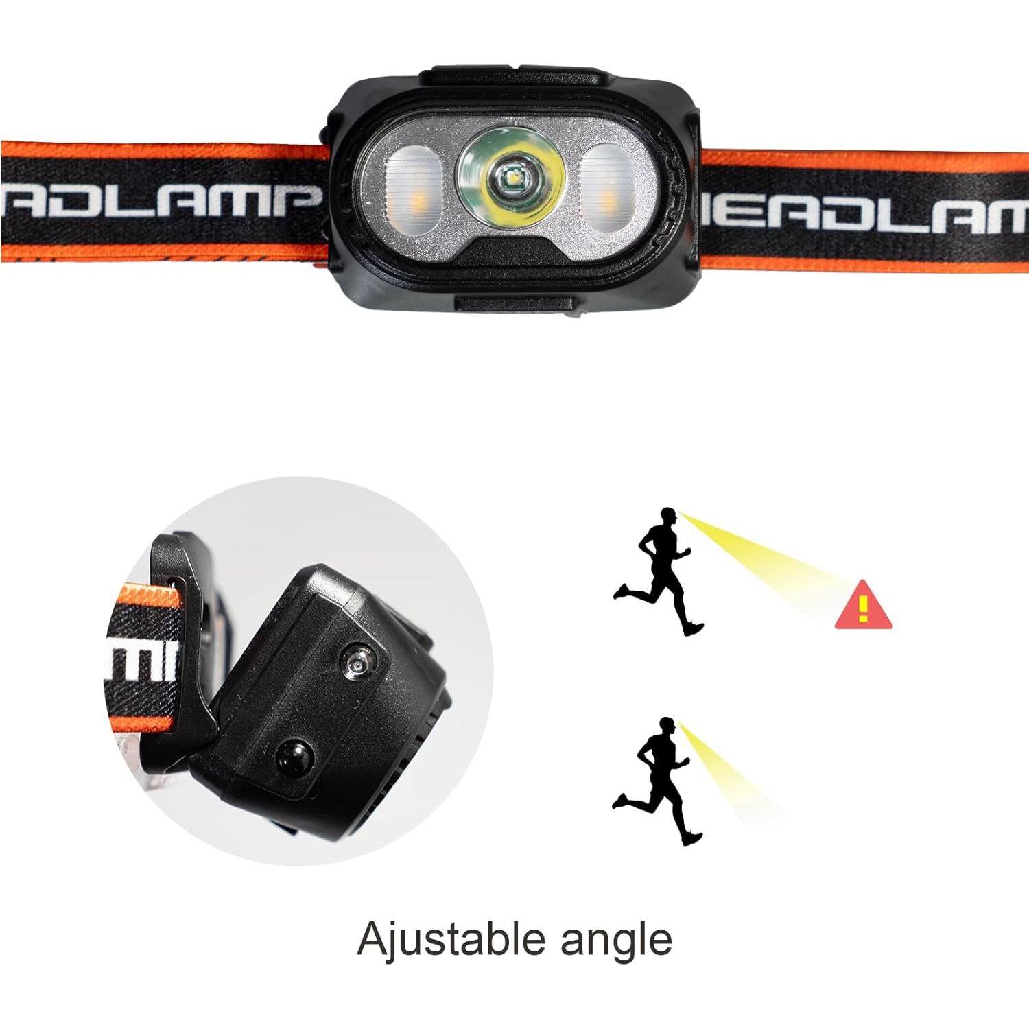 Headlamp Rechargeable,Ultra-Light Bright LED Rechargeable Headlight with White Red Light,IPX4 Waterproof Motion Sensor,5 Mode for Outdoor Camping Running Hiking Fishing
