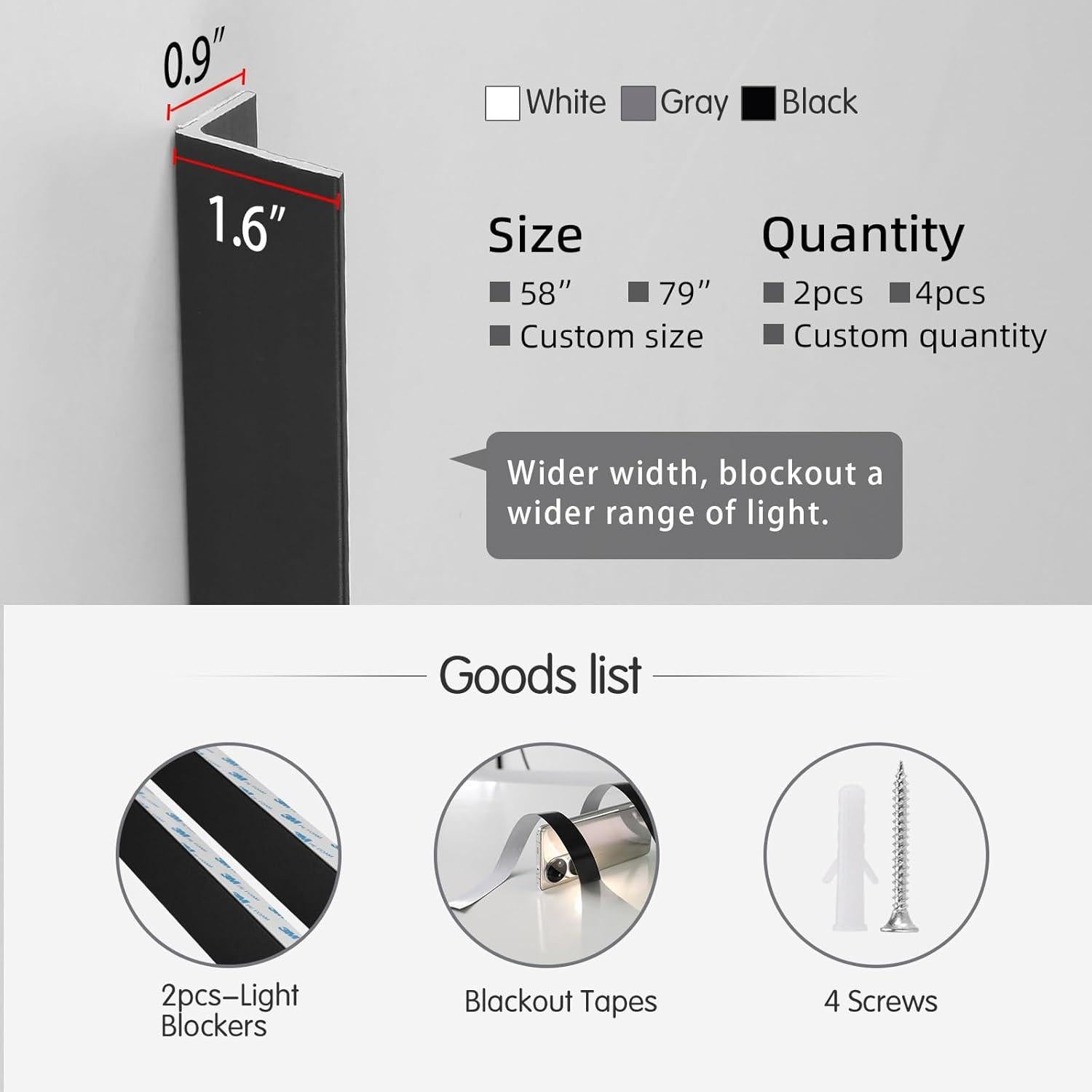 Bloqueadores de Luz Blackout ZSTARR 147.32 cm 2 Piezas Negro