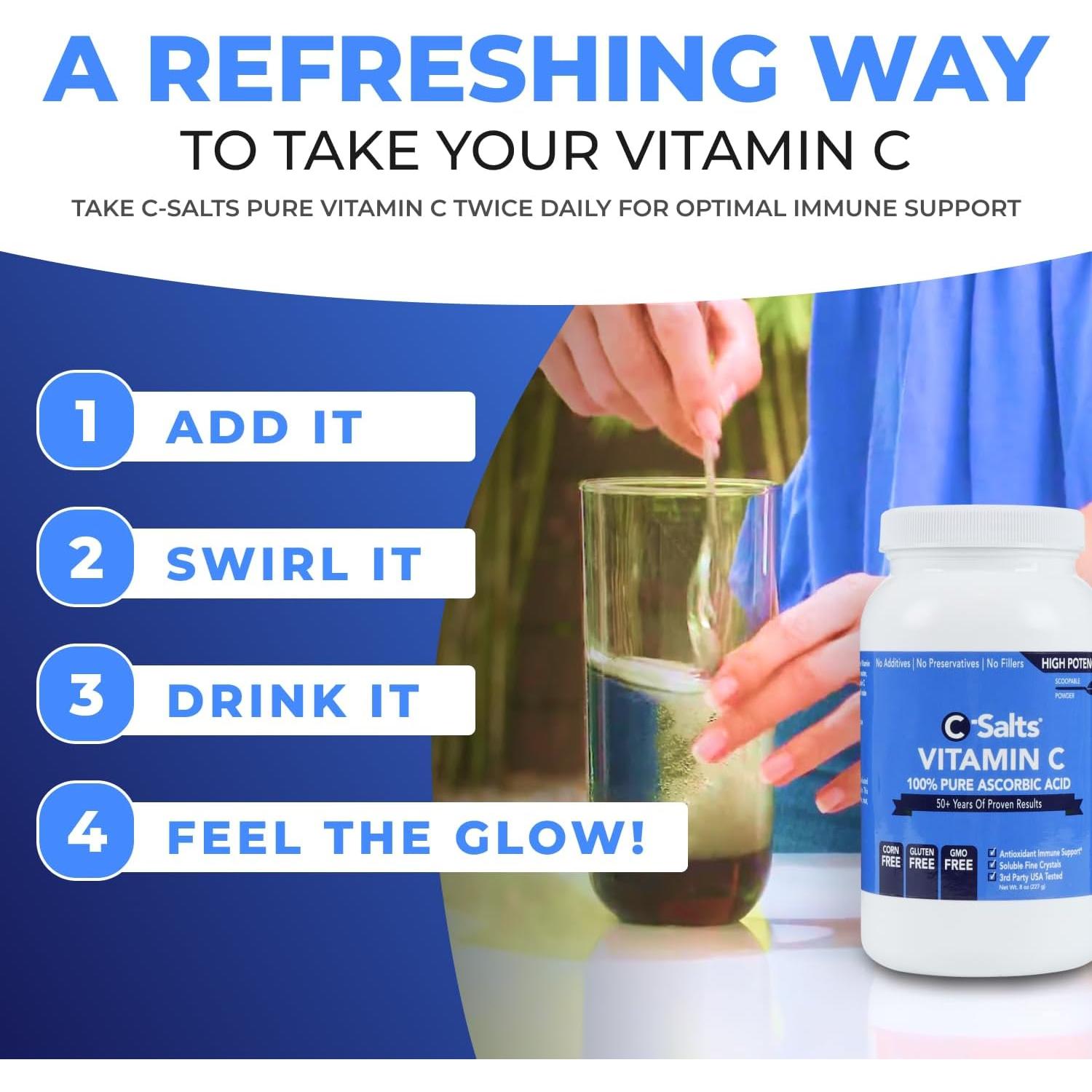 C-Salts Polvo de Vitamina C Pura 226.8g - Sin Azúcar, Orgánico